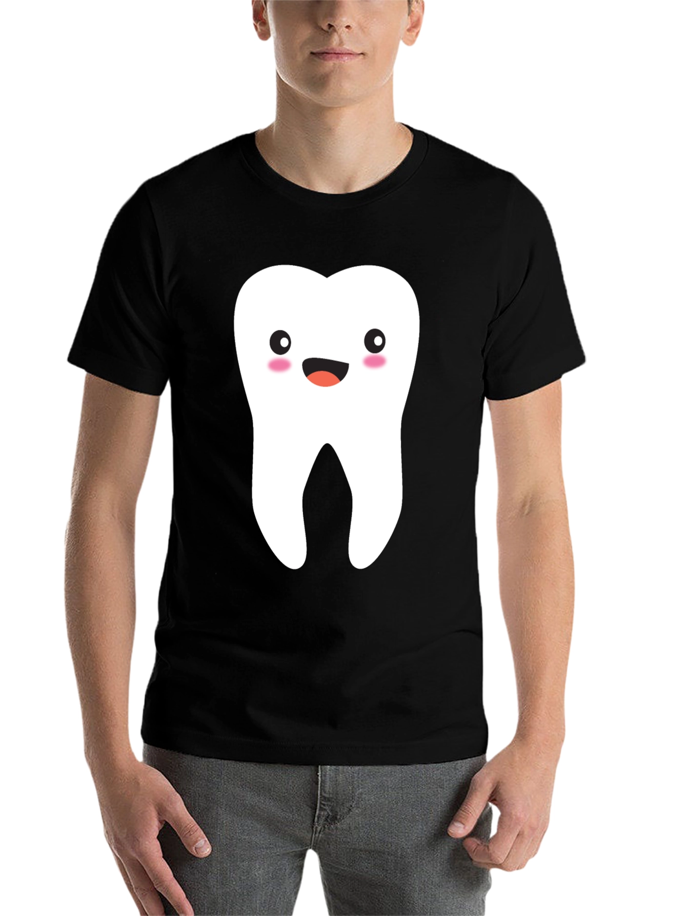 Black Cute Tooth Graphic Tee - Black Cotton T-Shirt view 7