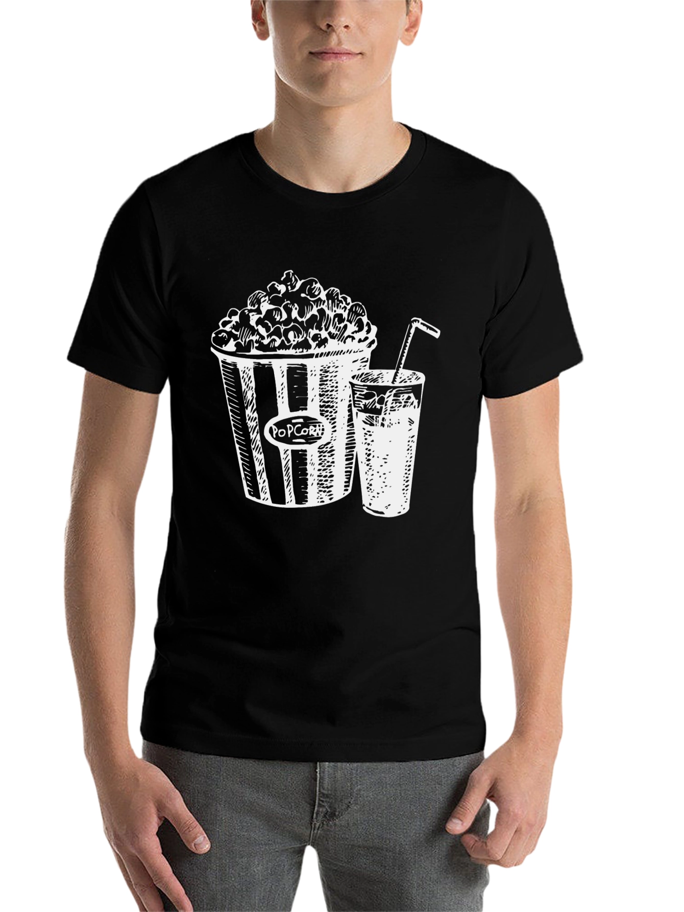 Black Movie Night T-Shirt: Popcorn & Drink Graphic Tee view 7