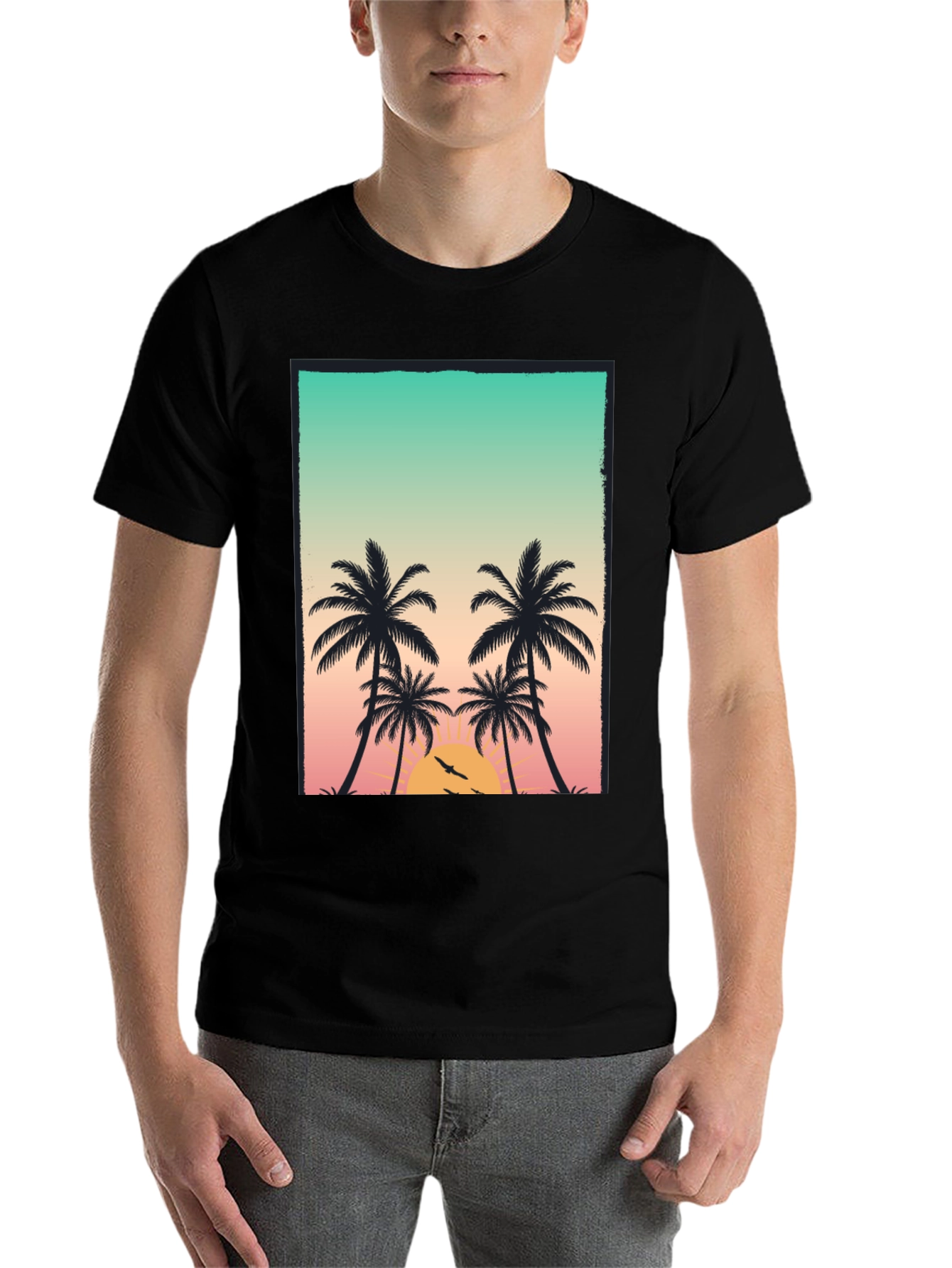 Black Sunset Palm Tree Graphic T-Shirt view 7