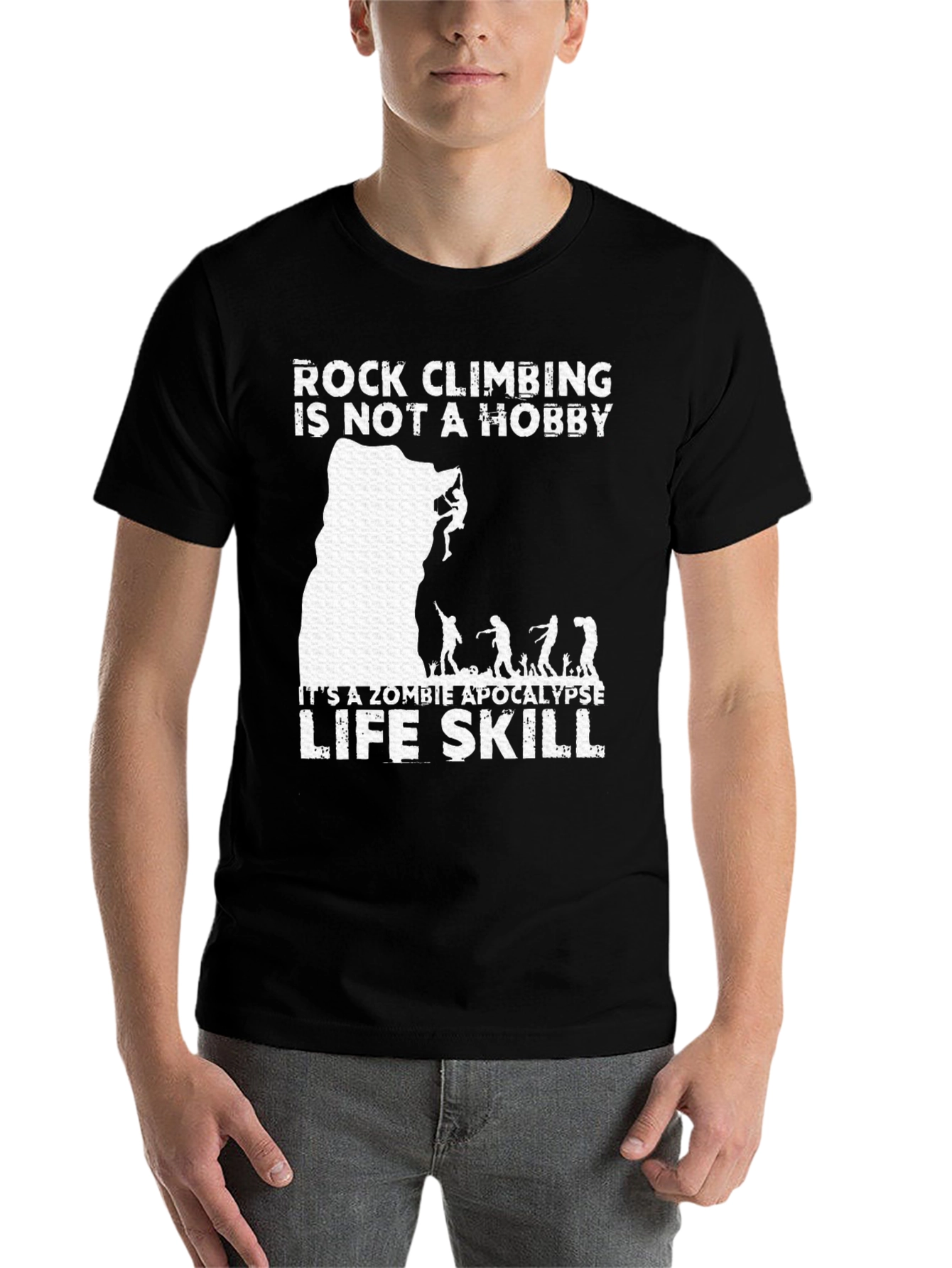 Black Rock Climbing Zombie Apocalypse Life Skill T-Shirt view 7