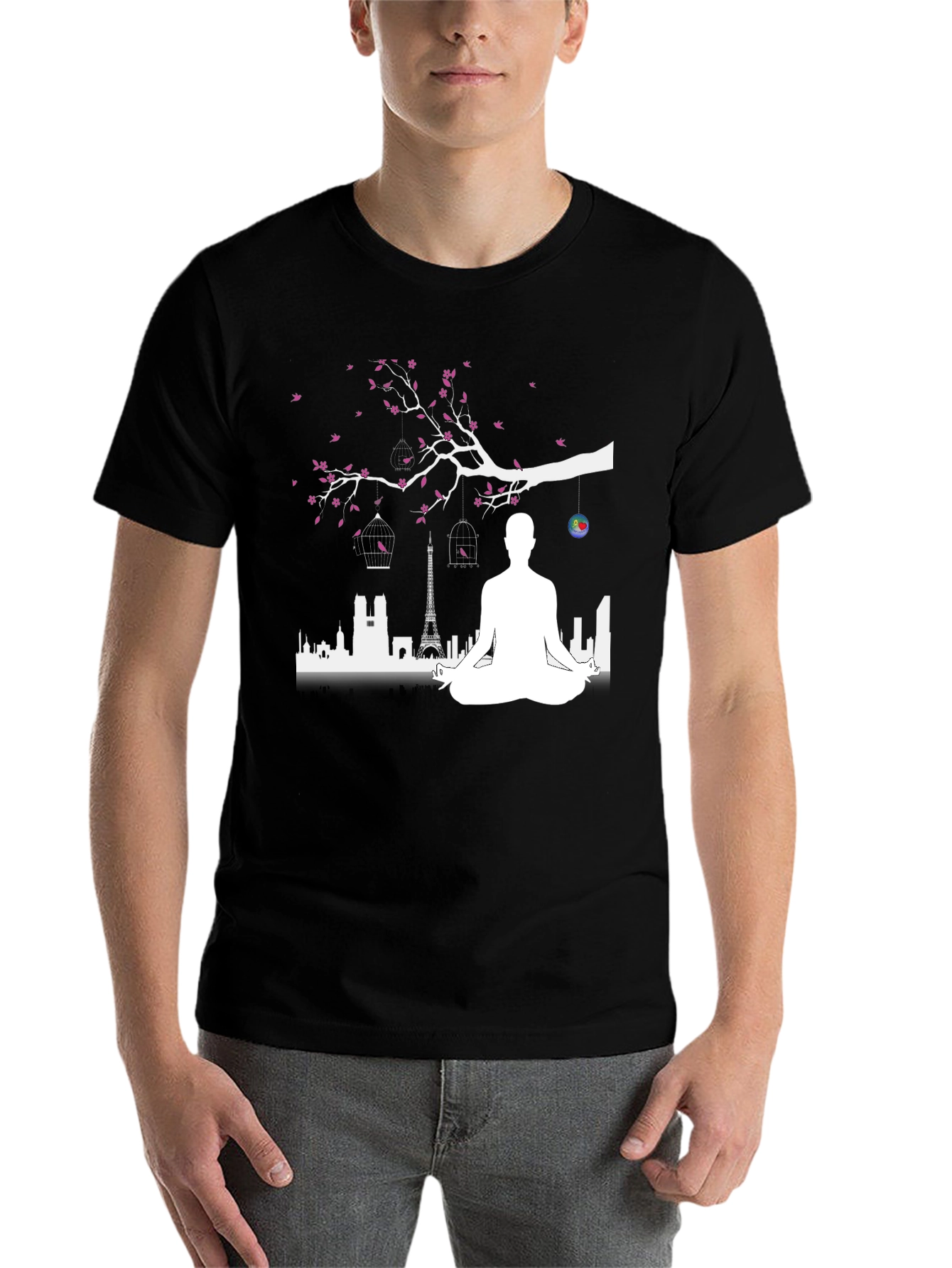 Black Meditative Paris T-Shirt view 7