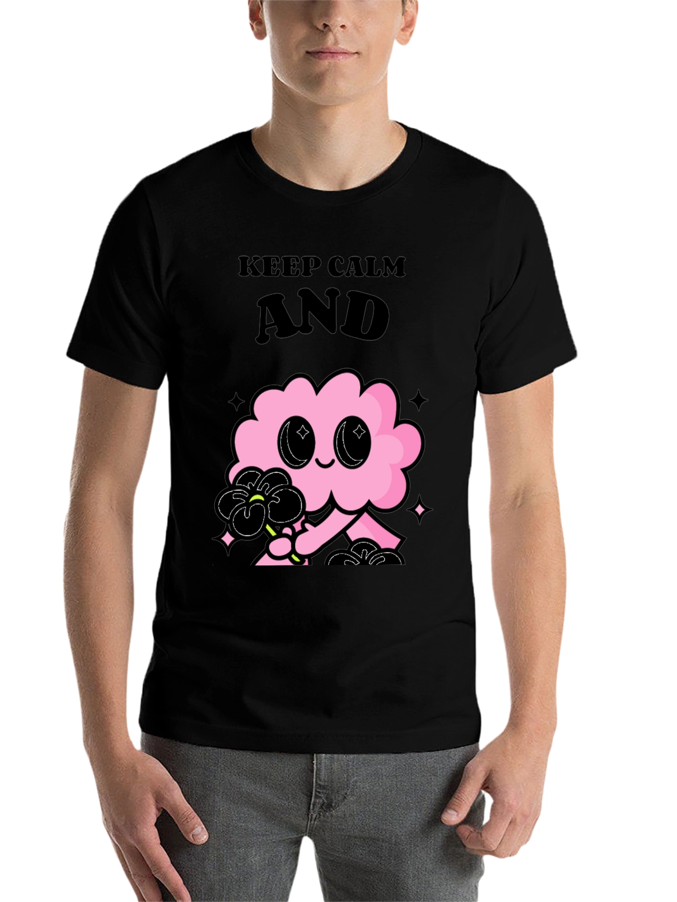 Black Keep Calm Pink Cloud Graphic Tee - Black Unisex T-Shirt view 7