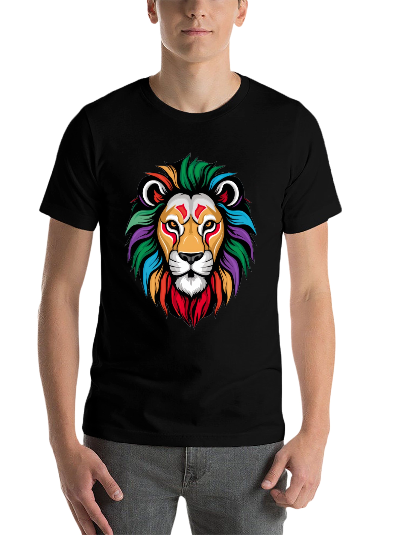 Black Colorful Lion Graphic Black T-Shirt view 7