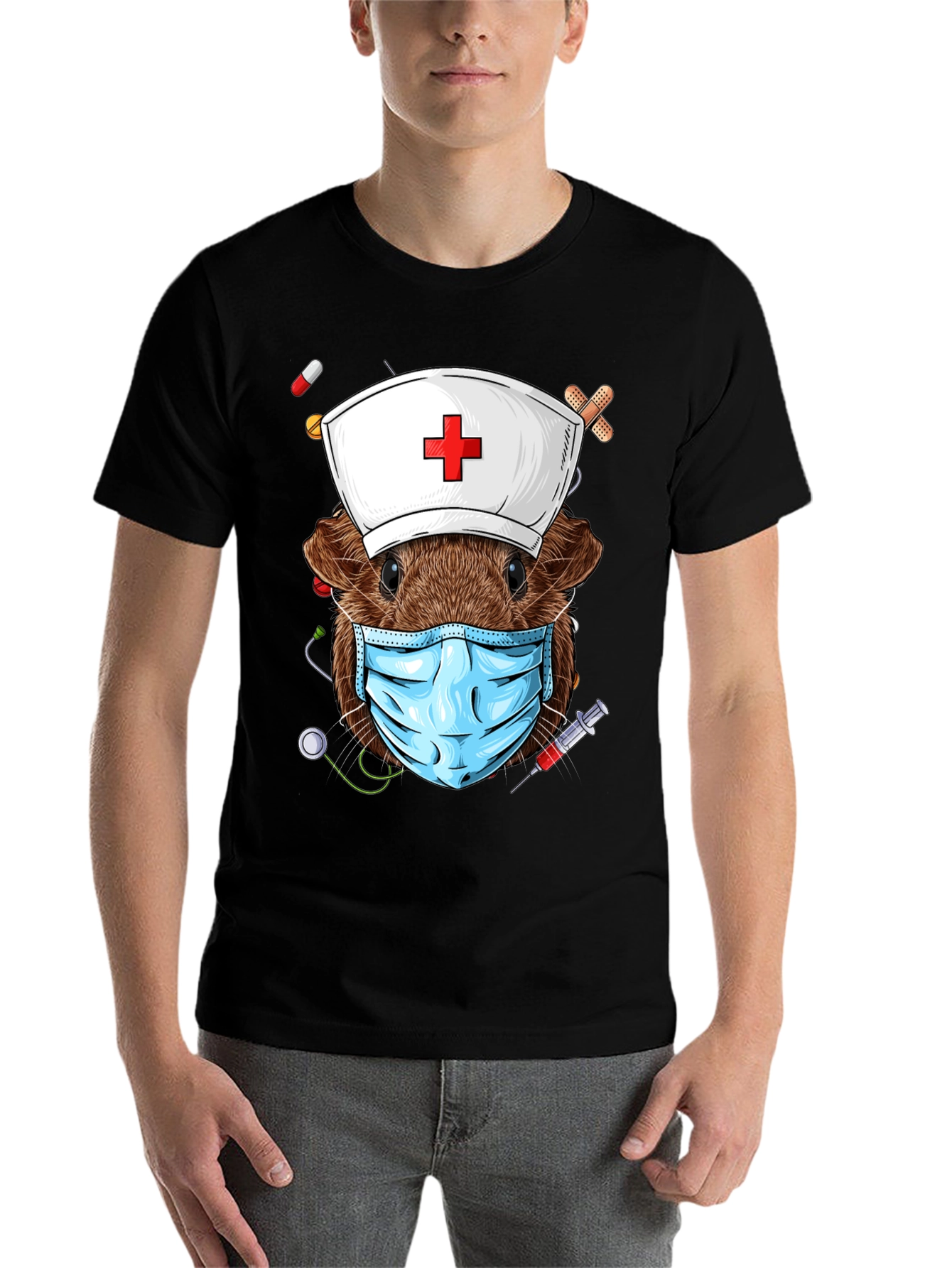 Black Nurse Guinea Pig Graphic T-Shirt view 7