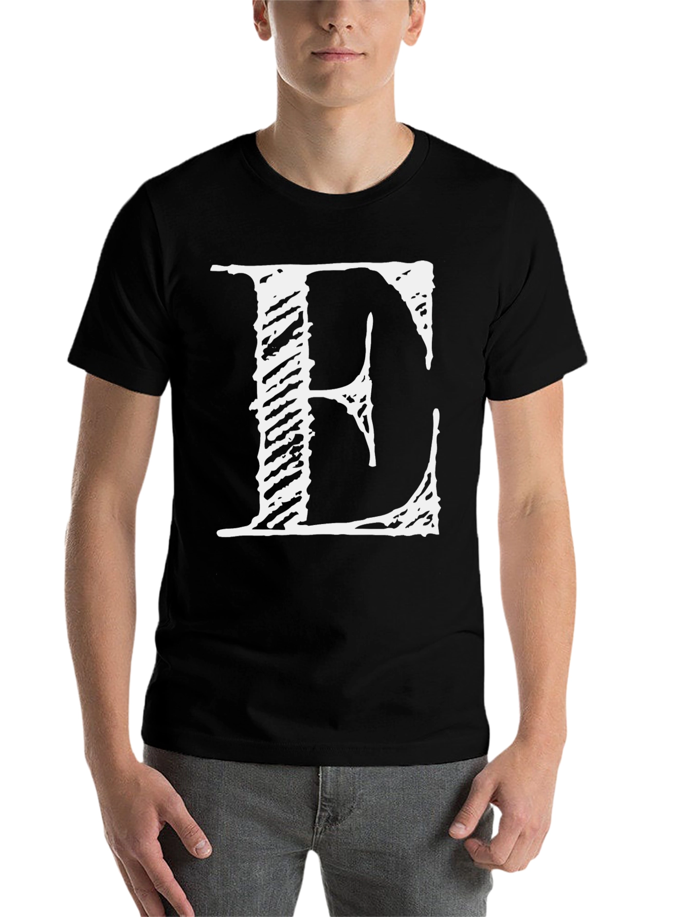 Black Bold 'E' Graphic Tee - Black Cotton Blend view 7