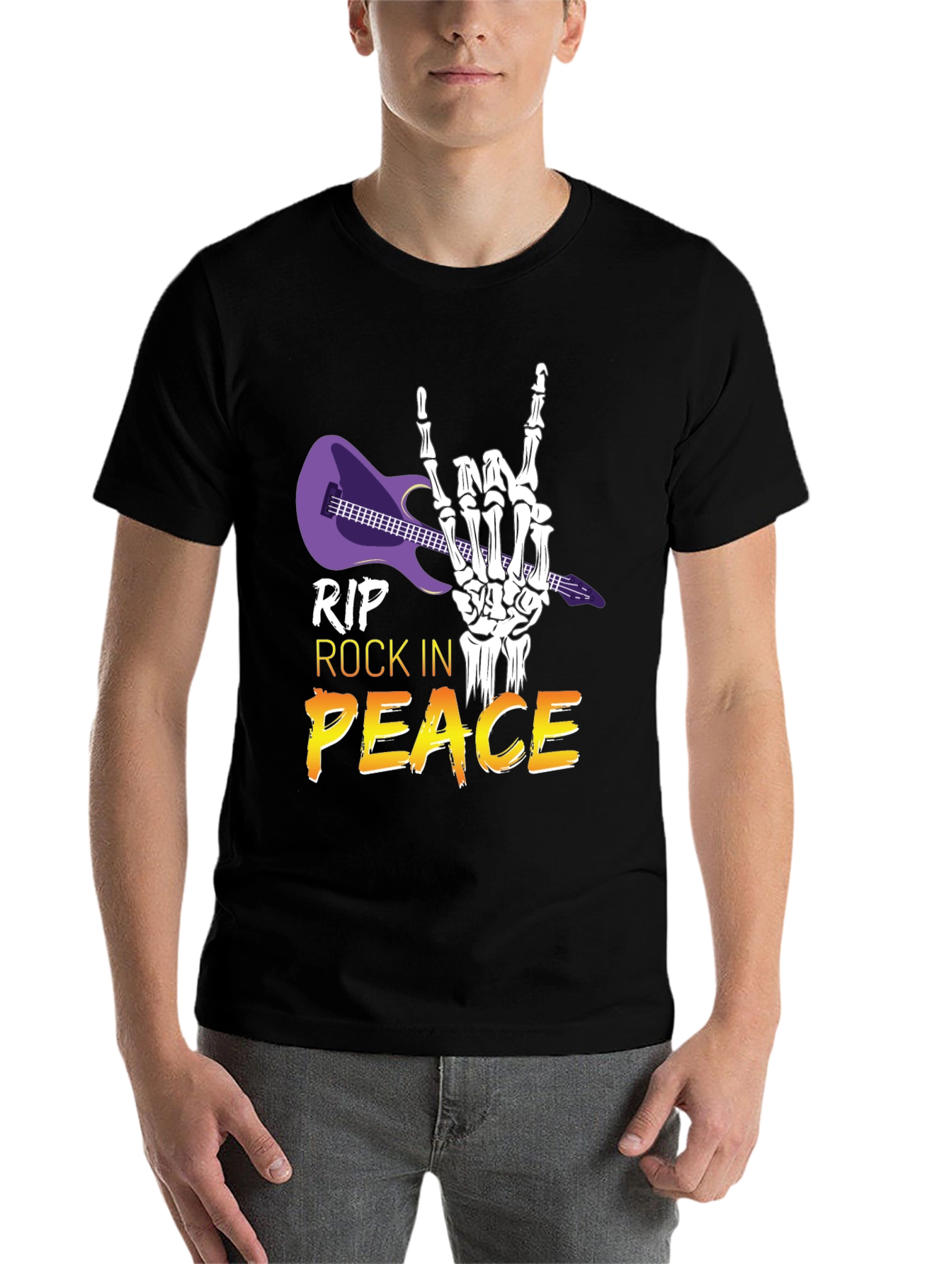 Black RIP Rock in Peace T-Shirt, Rock Hand Gesture view 7