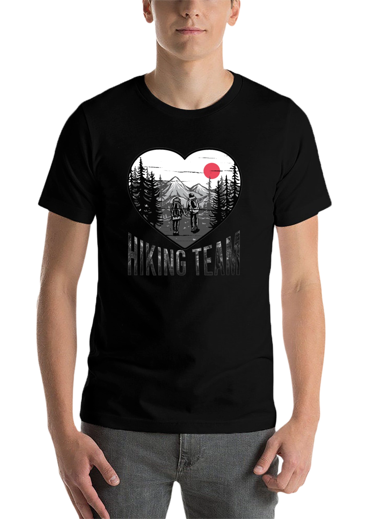 Black Hiking Team Heart Graphic Tee - Nature Lovers Shirt view 7