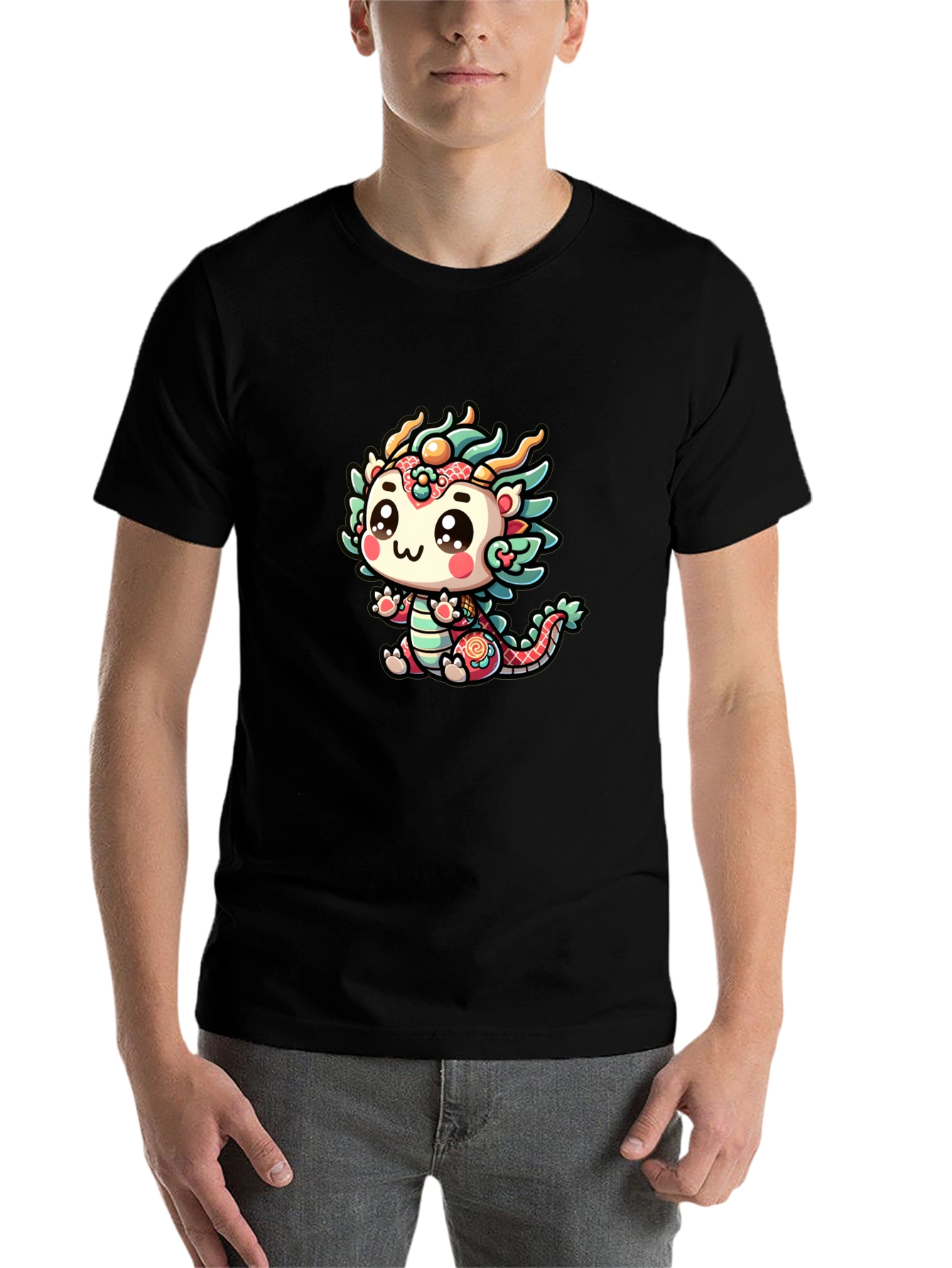 Black Cute Dragon Graphic Black T-Shirt view 7