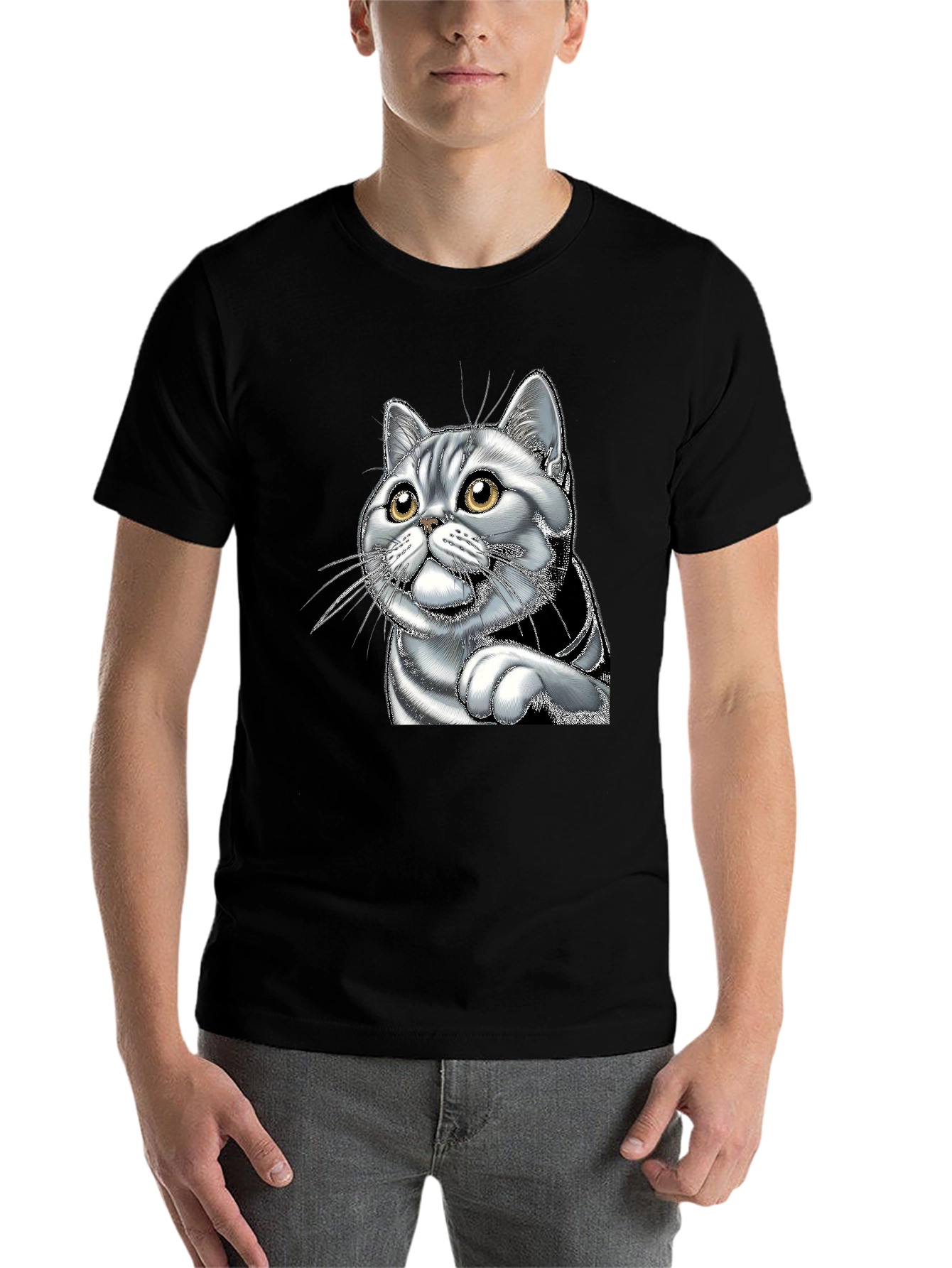 Black Cool Cat Graphic Tee - Men's Black T-Shirt view 7