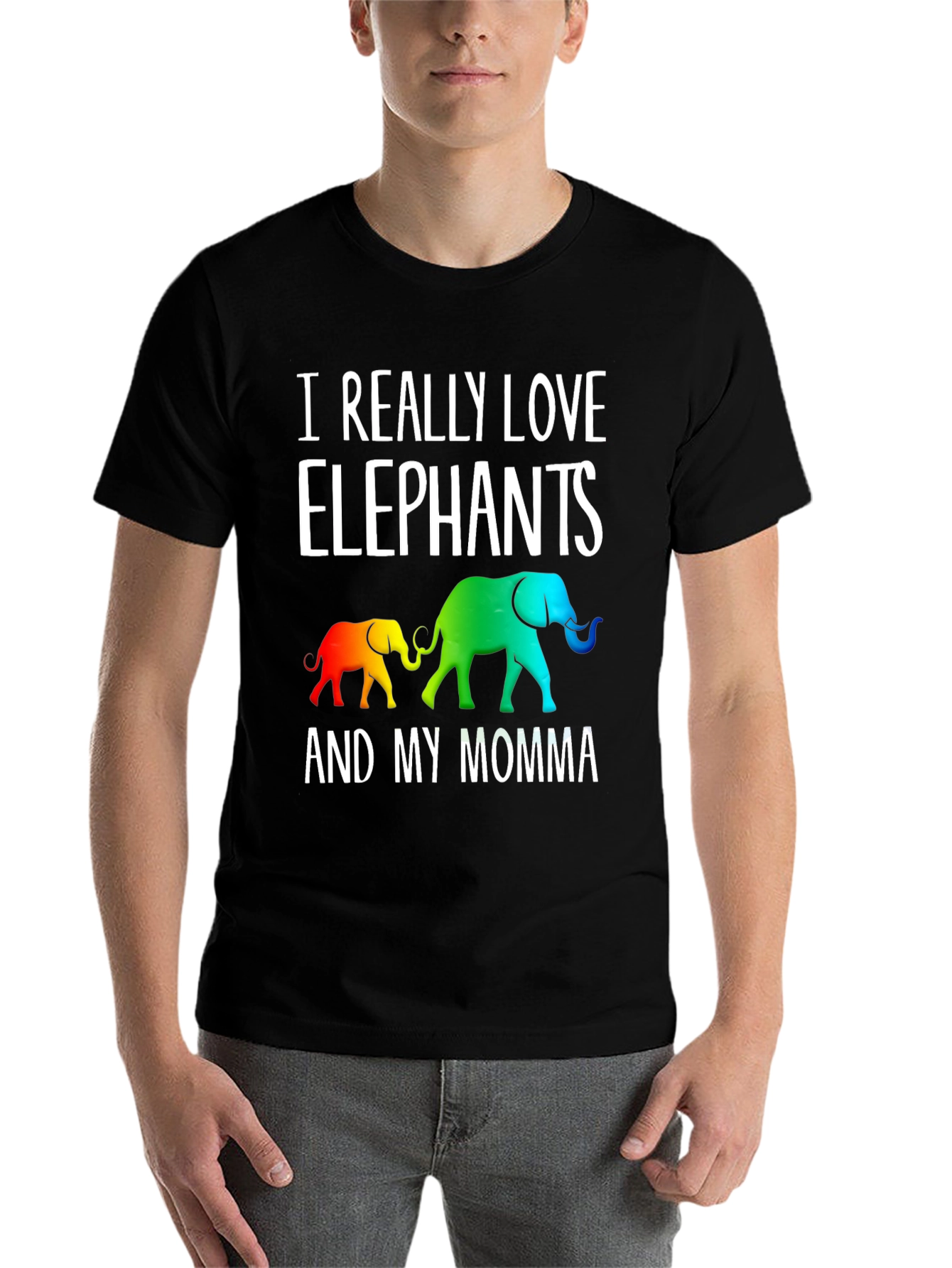Black I Really Love Elephants And My Momma Graphic Tee view 7