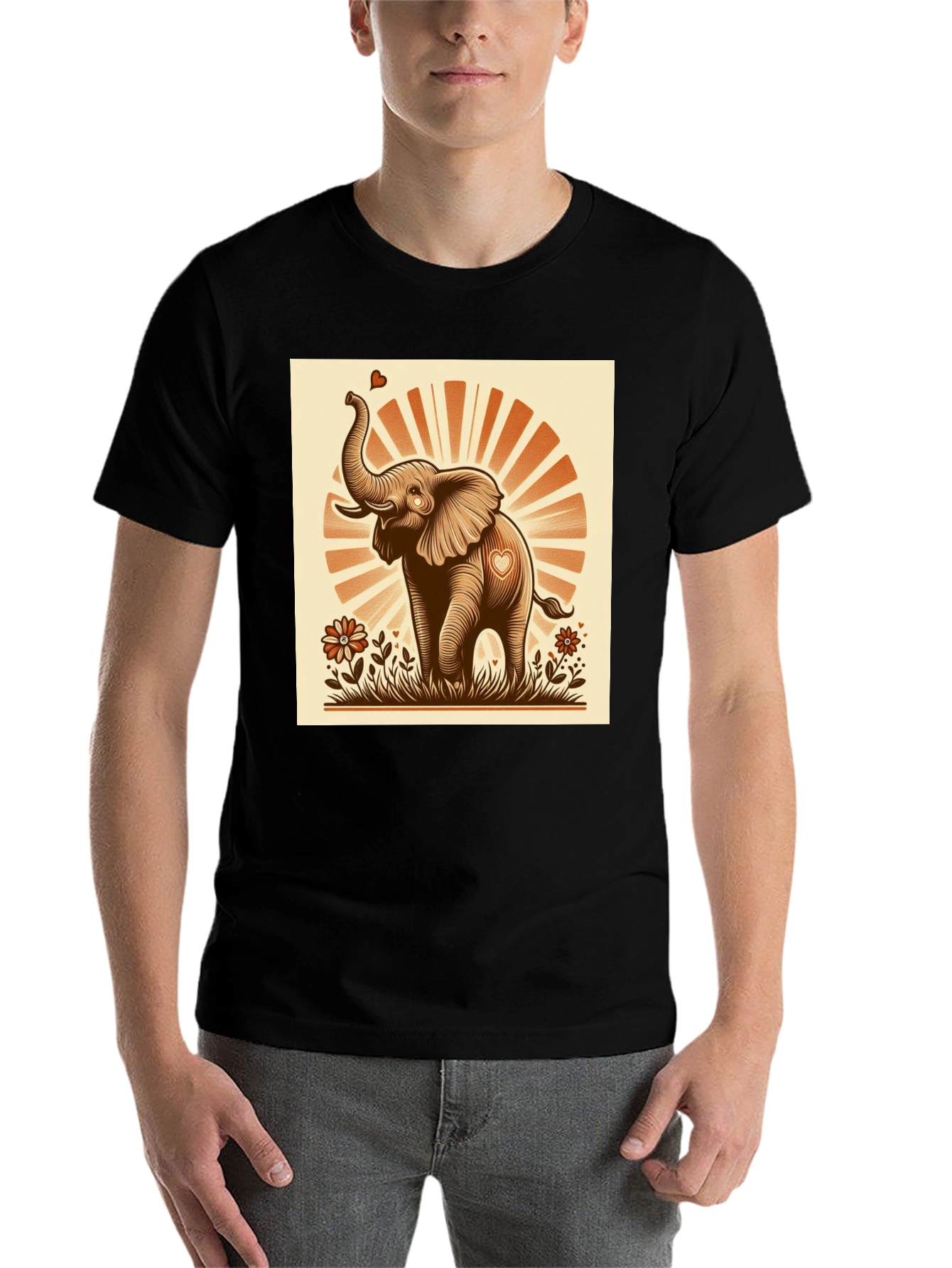 Black Cute Elephant Heart T-Shirt - Graphic Tee view 7
