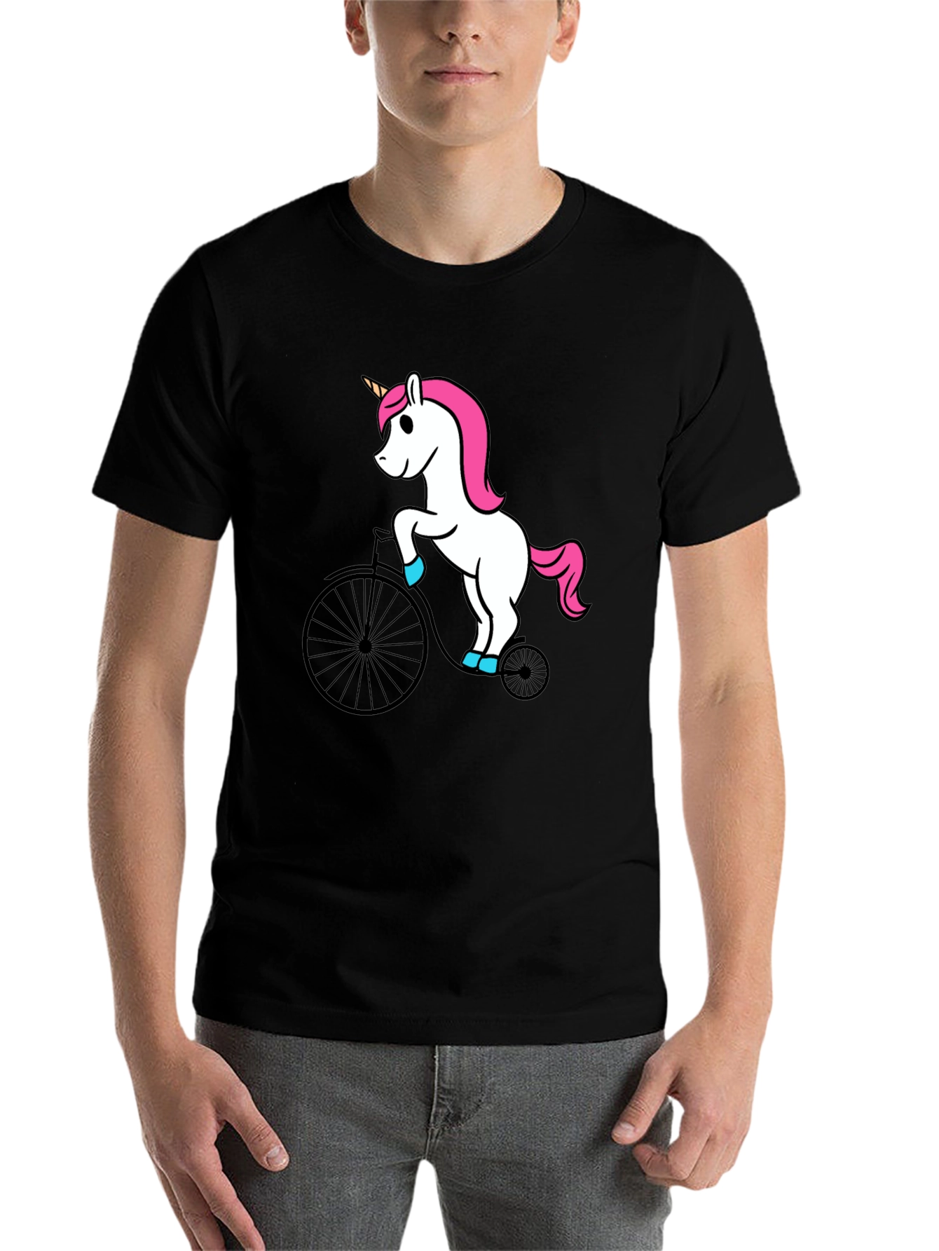 Black Unicorn on Bike Graphic Tee - Black view 7