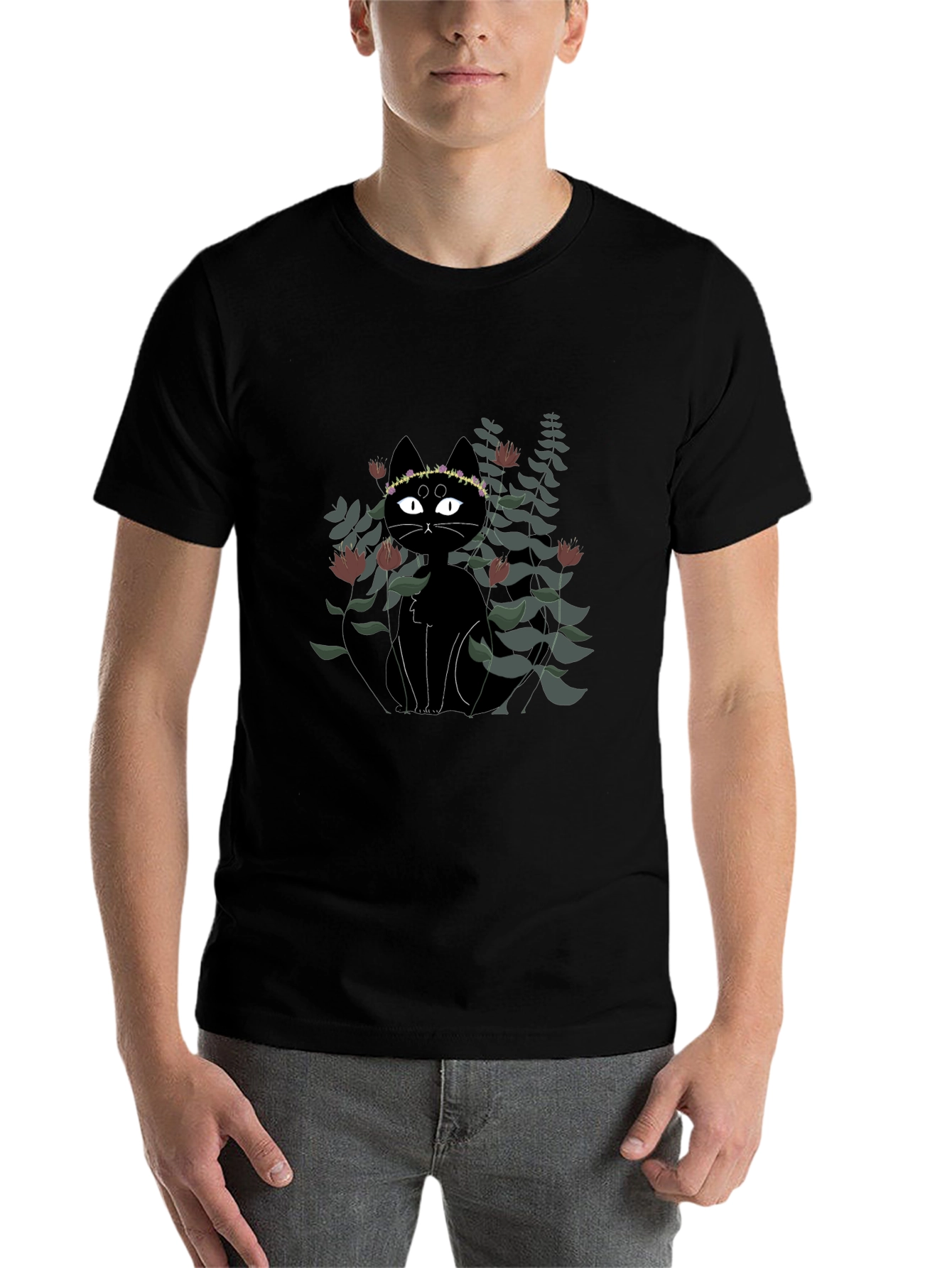 Black Black Cat Floral Crown T-Shirt view 7