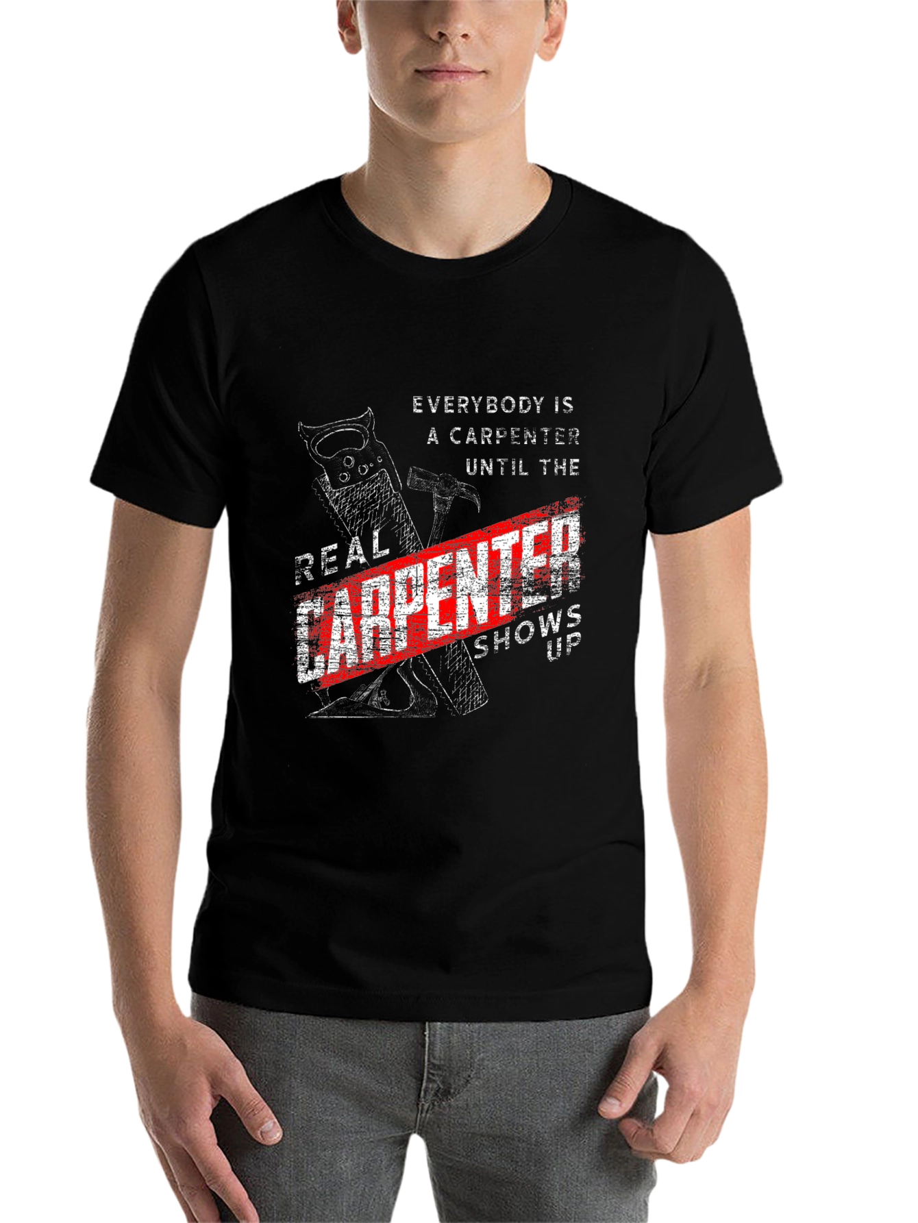 Black Real Carpenter T-Shirt - Funny Carpenter Gift view 7