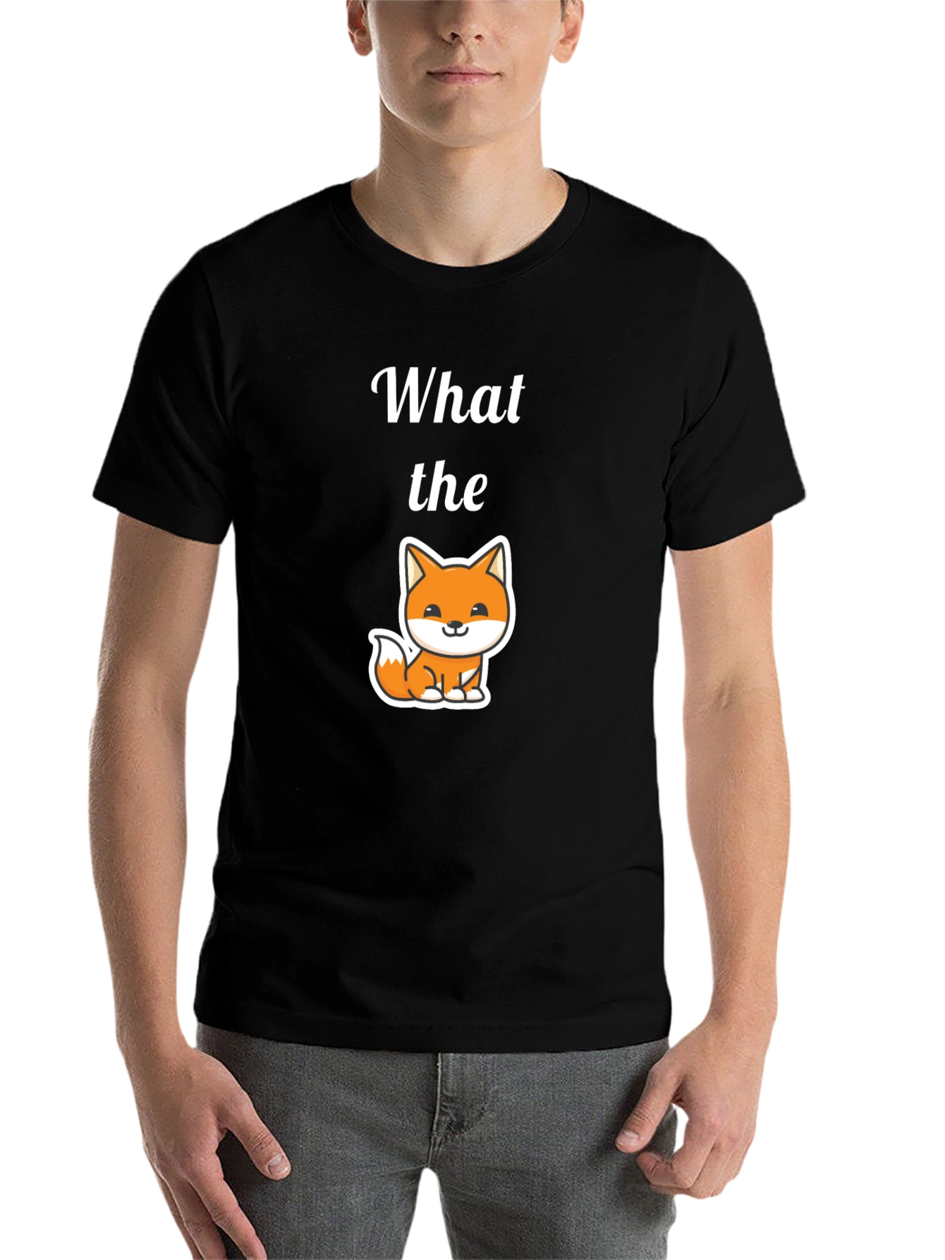 Black What the Fox T-Shirt, Men's Black Tee view 7