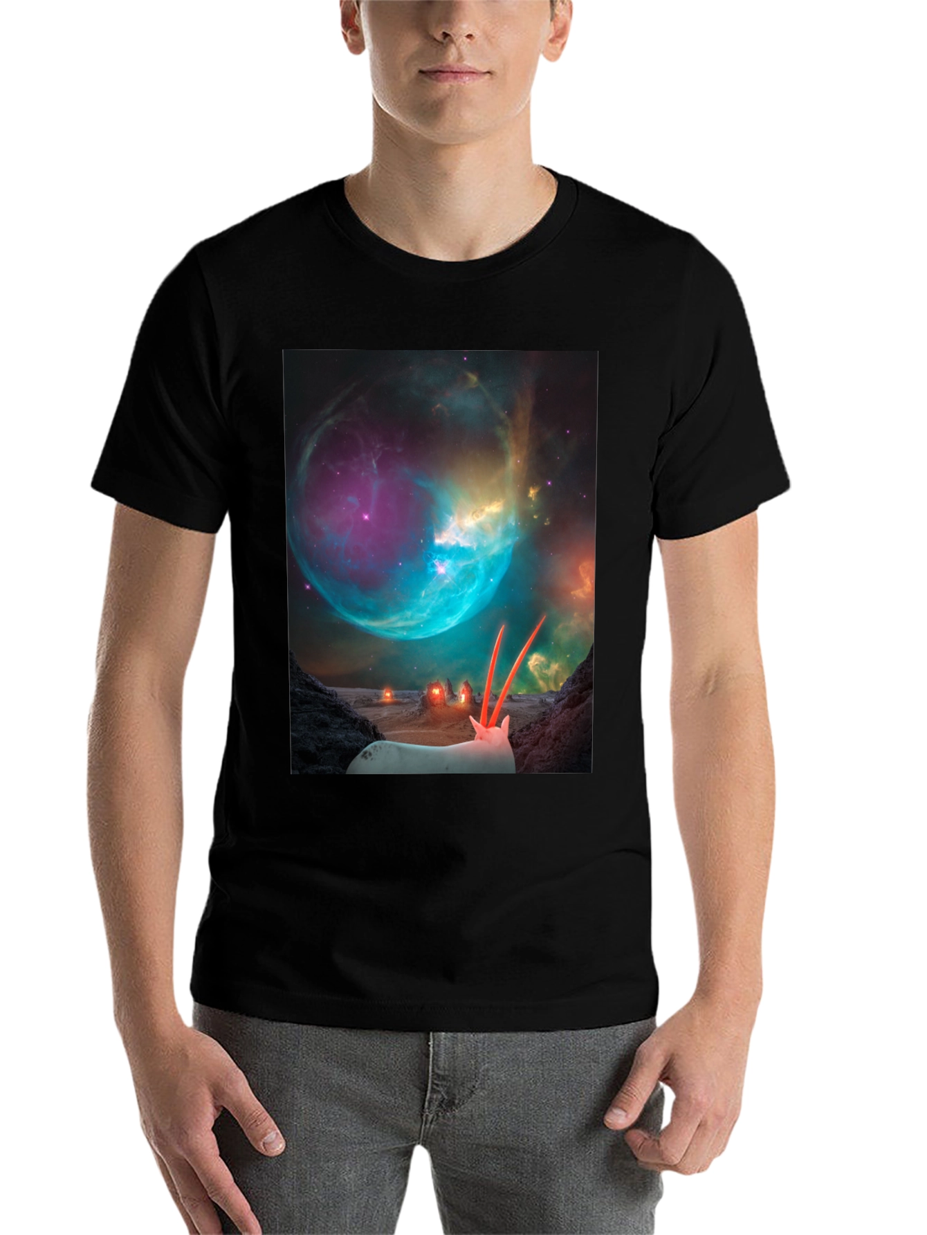 Black Sci-Fi Alien Landscape T-Shirt view 7