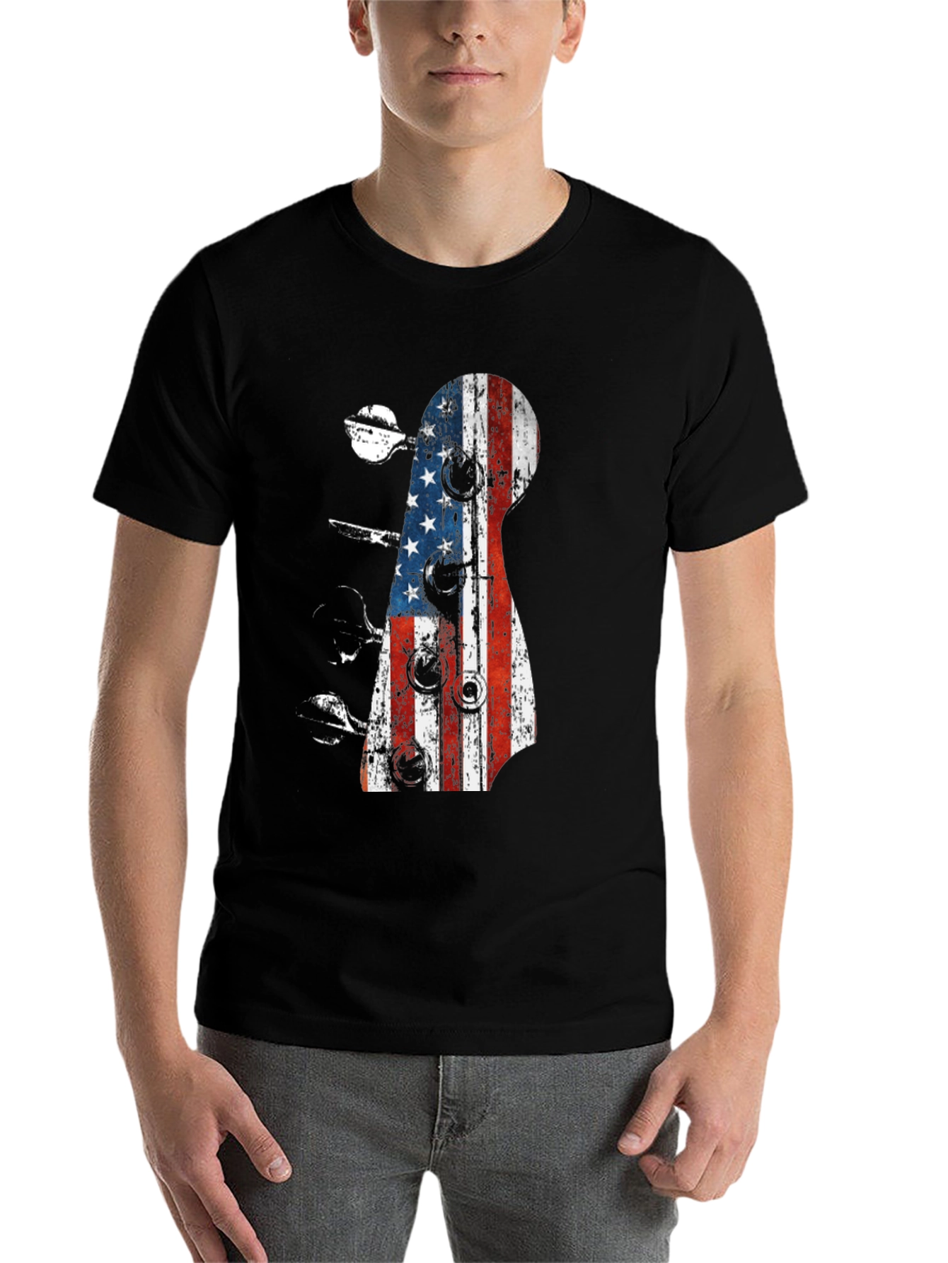 Black American Flag Guitar T-Shirt view 7