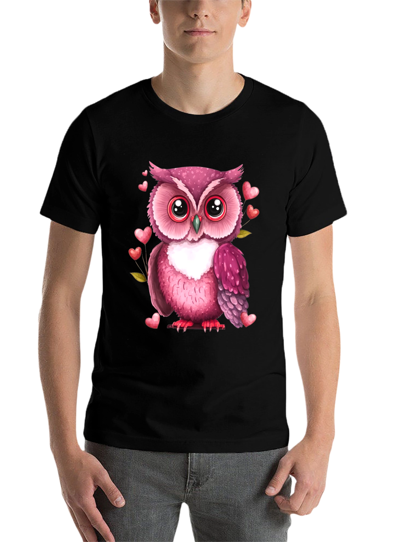 Black Owl Heart Valentine's Day Tee view 7
