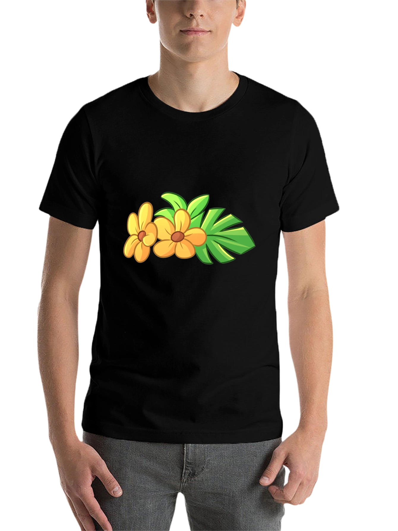 Black Tropical Flower Black T-Shirt view 7