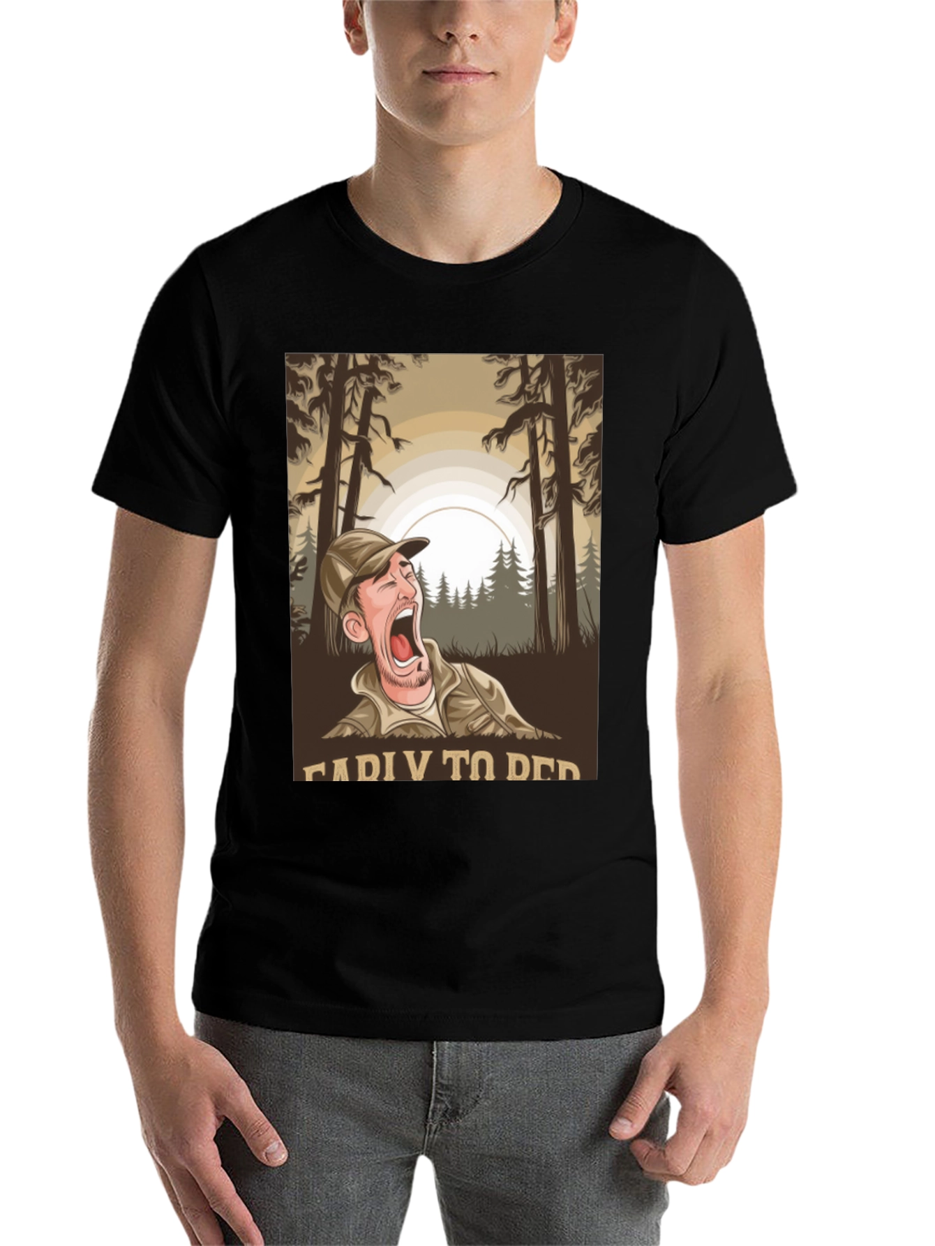 Black Funny Camping T-Shirt: Ready To Bed Graphic Tee view 7