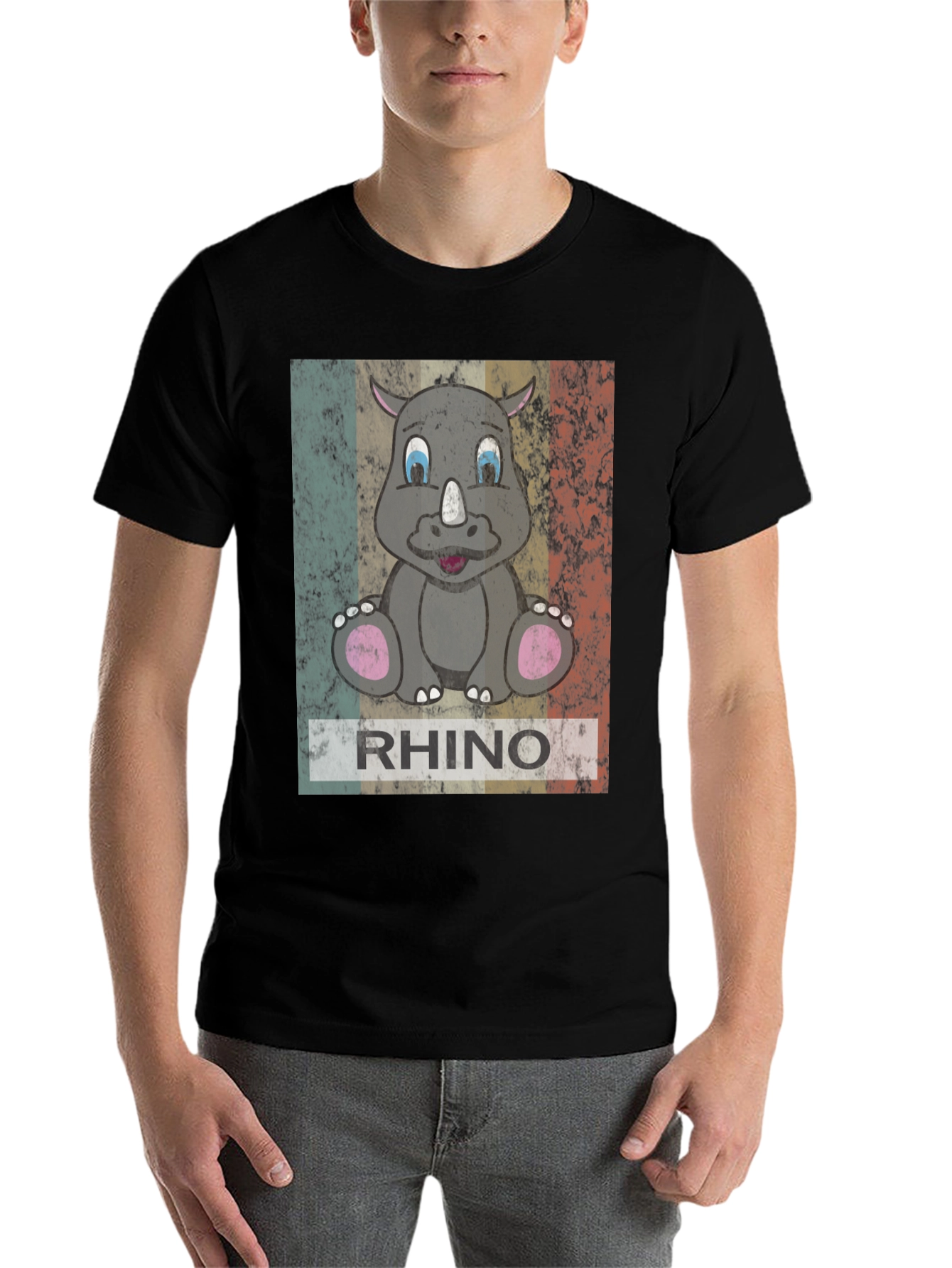 Black Retro Rhino Graphic T-Shirt - Men's Black Tee view 7