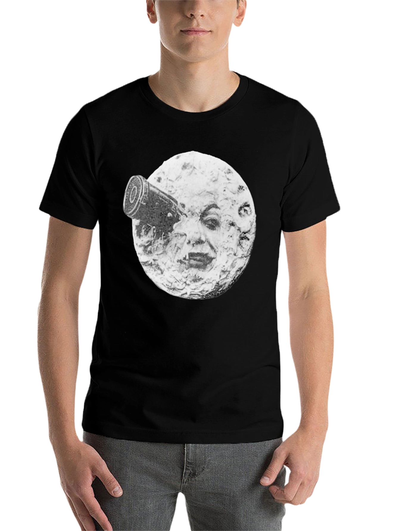 Black A Trip to the Moon T-Shirt, Black Crew Neck view 7