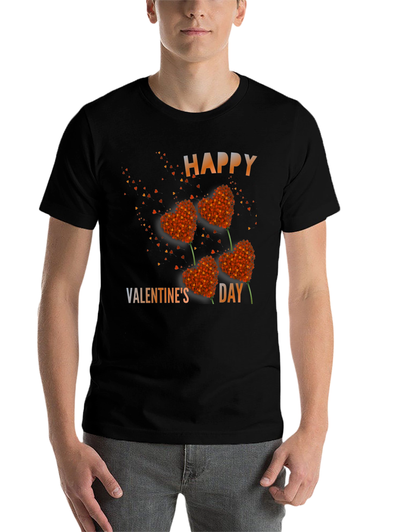 Black Happy Valentine's Day Heart Flower T-Shirt view 7