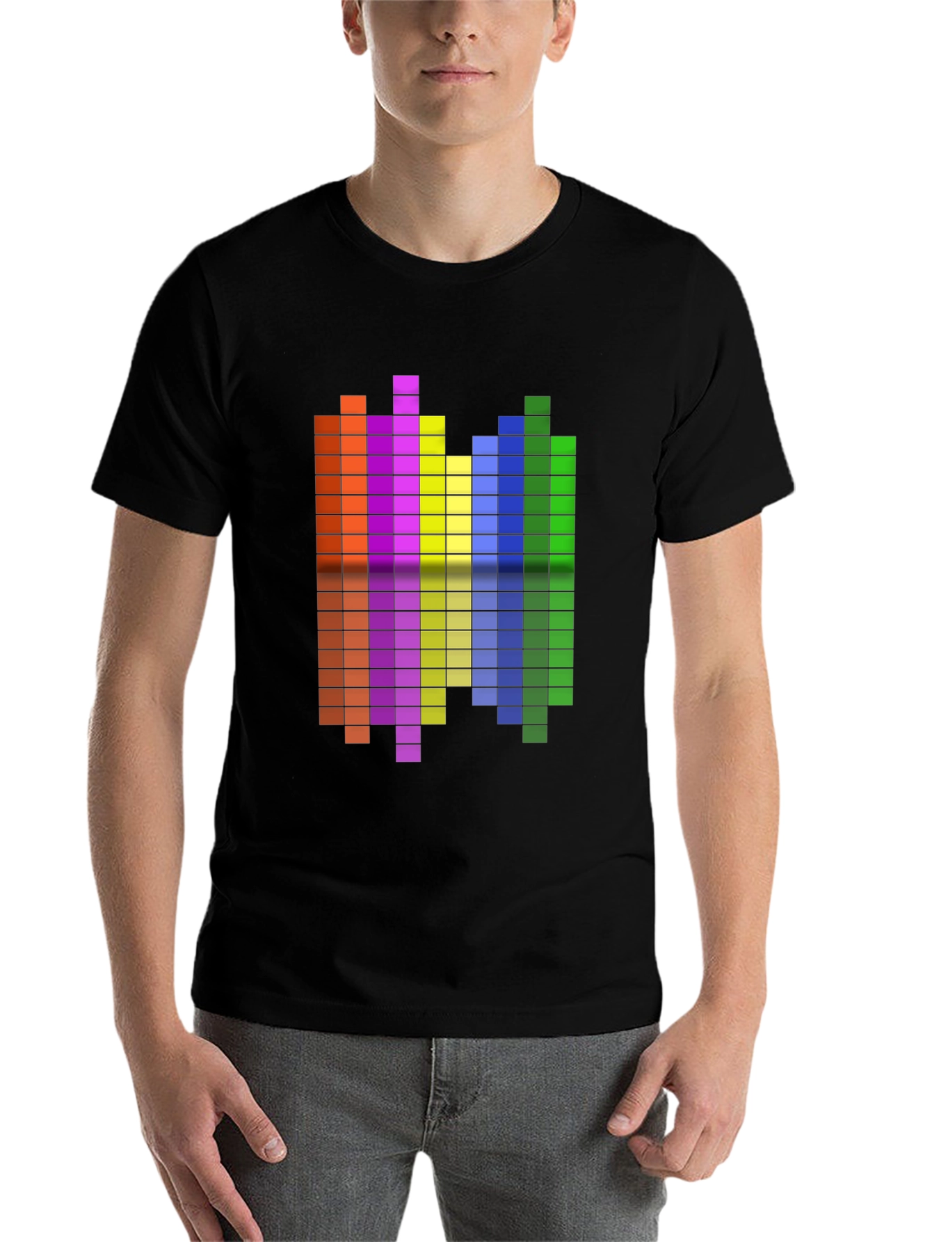 Black Retro Pixel Equalizer Graphic Tee - Black Cotton Shirt view 7