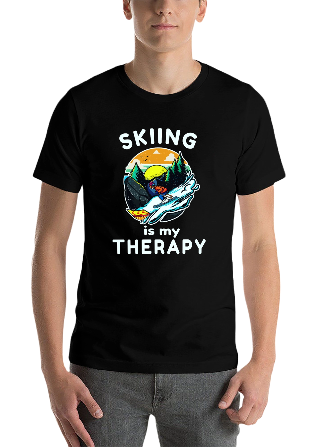 Black Skiing is My Therapy Graphic T-Shirt view 7