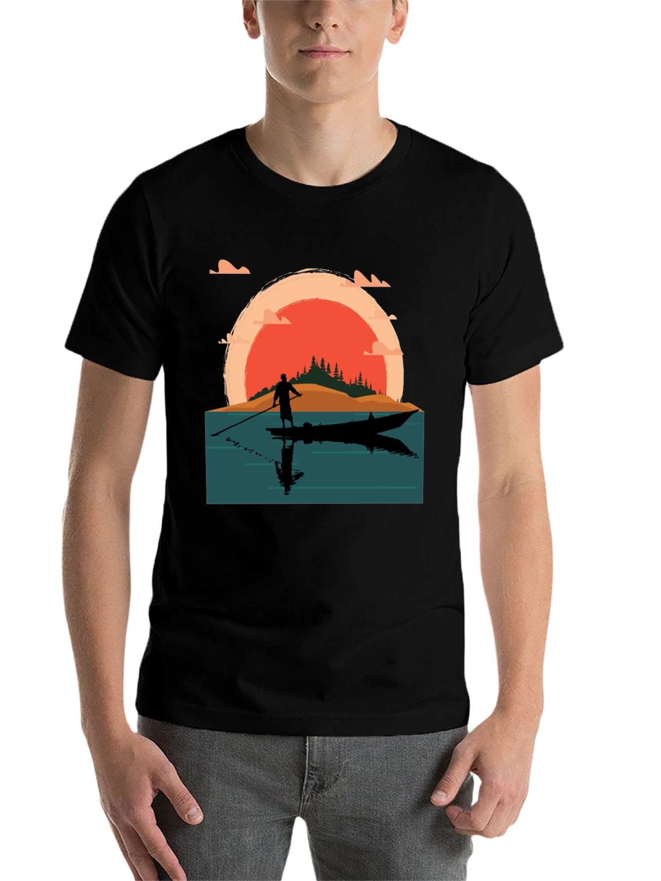 Black Sunset Paddle Board T-Shirt view 7