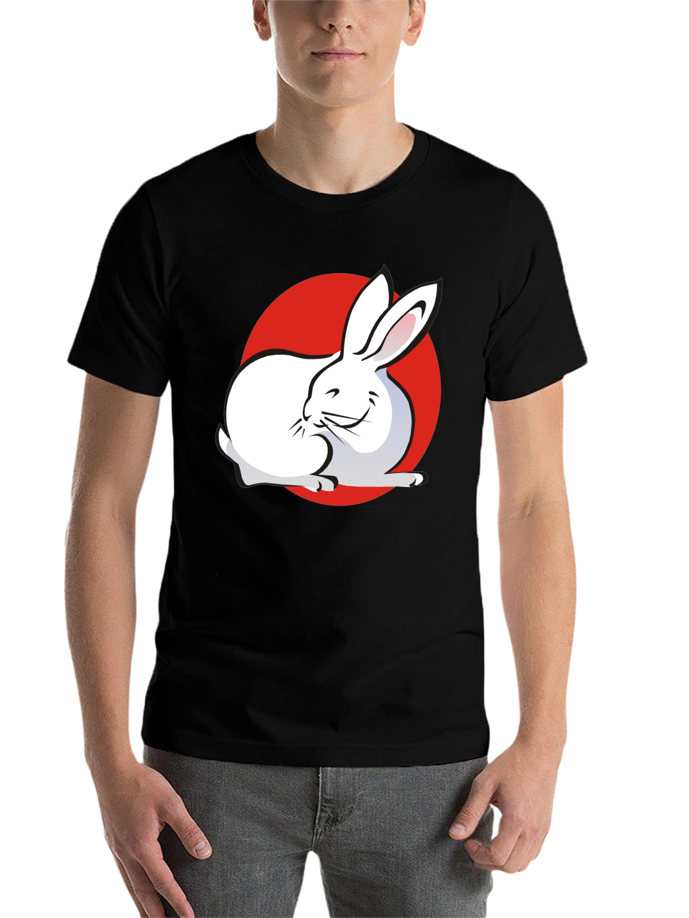 Black Rabbit & Red Circle Graphic Black T-Shirt view 7
