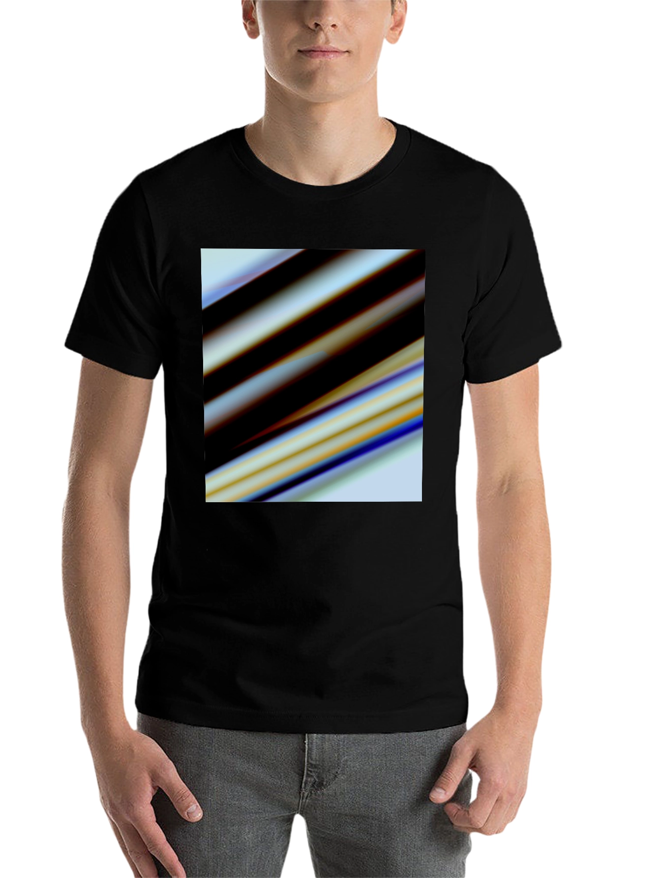 Black Abstract Stripe Graphic Black T-Shirt view 7
