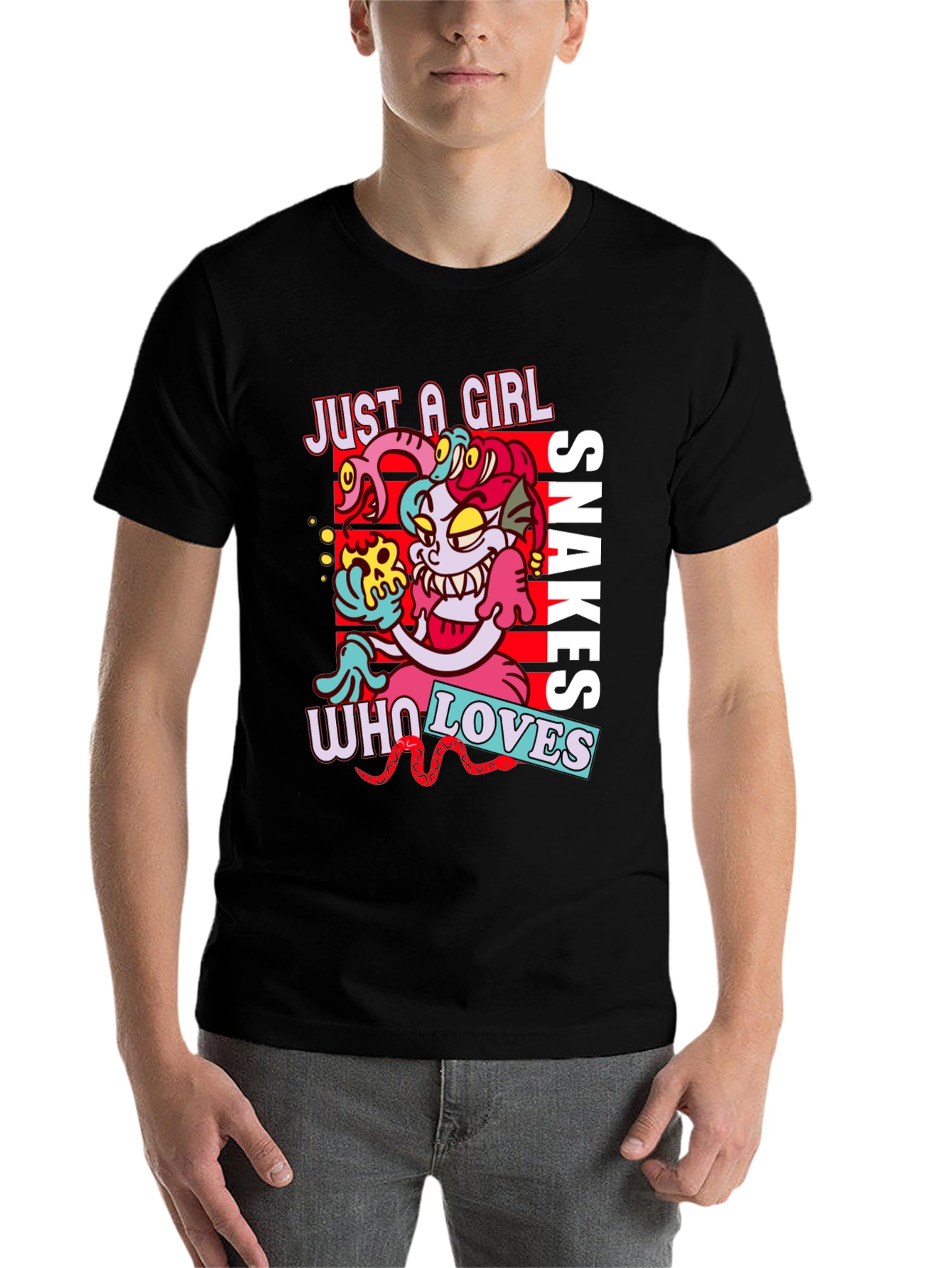 Black Just A Girl Who Loves Snakes Graphic T-Shirt view 7