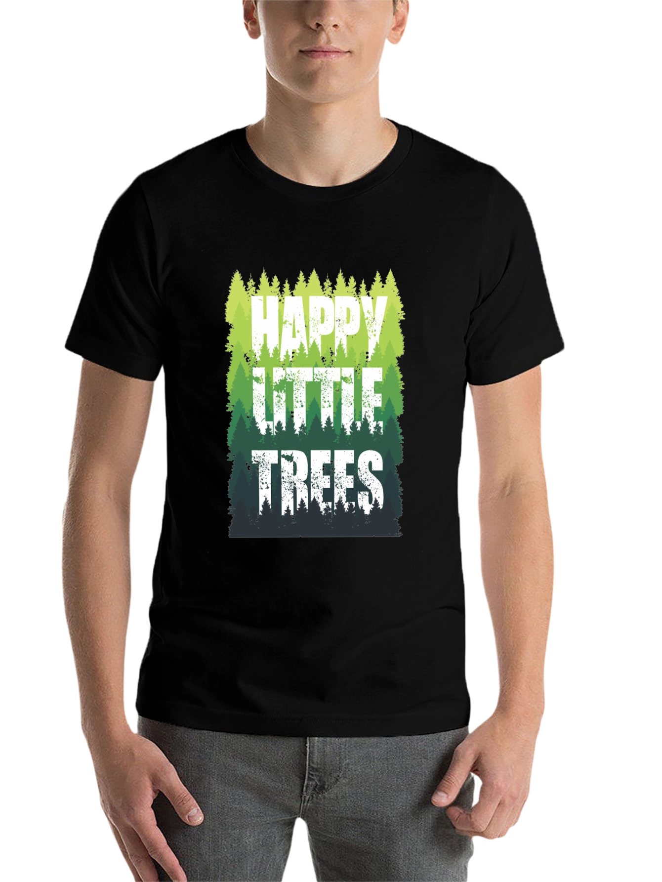 Black Happy Little Trees Graphic T-Shirt view 7