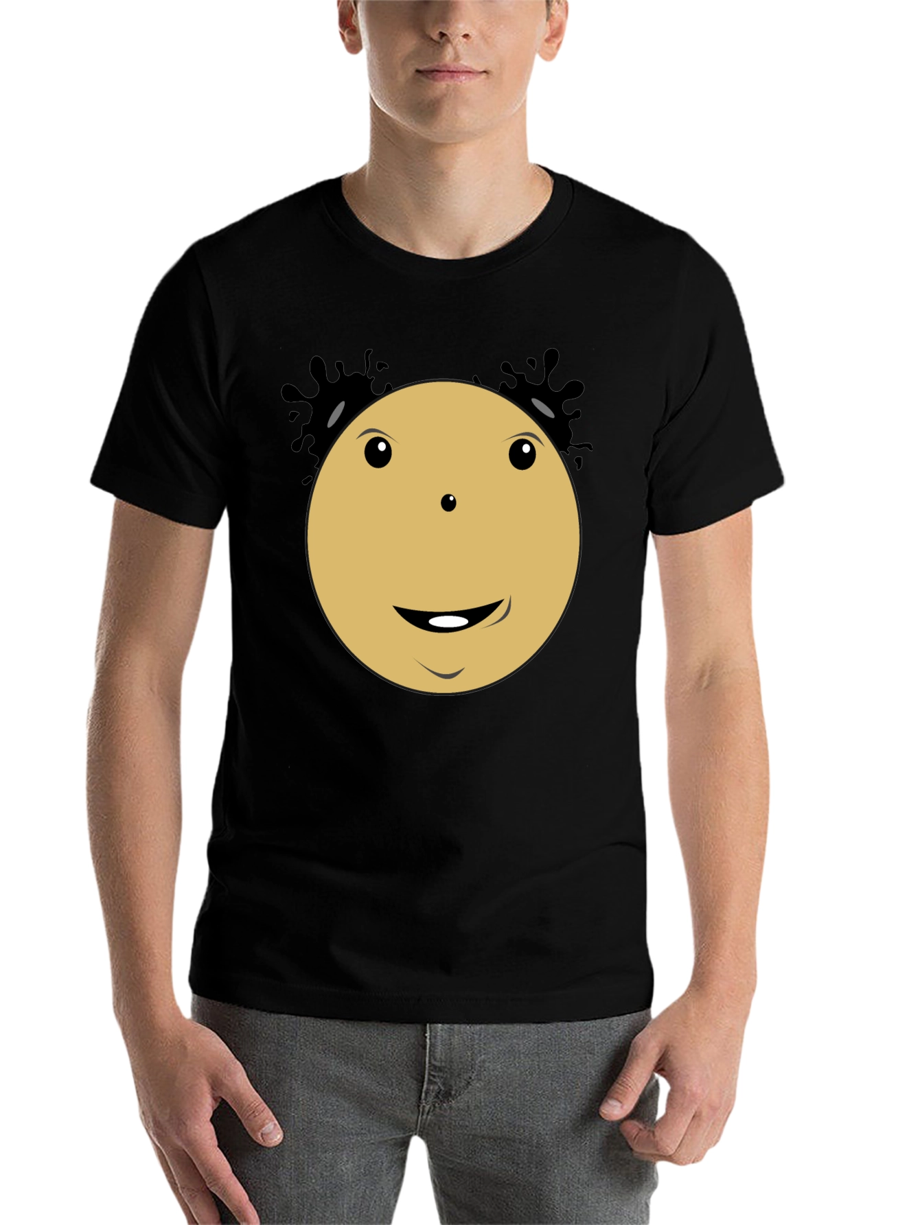 Black Smiley Face Cartoon Character Black T-Shirt view 7