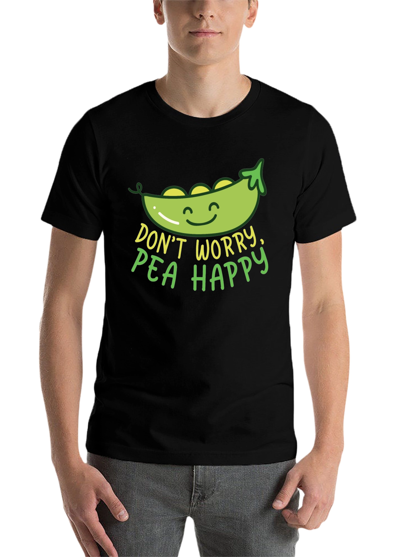 Black Don't Worry Pea Happy Graphic T-Shirt view 7