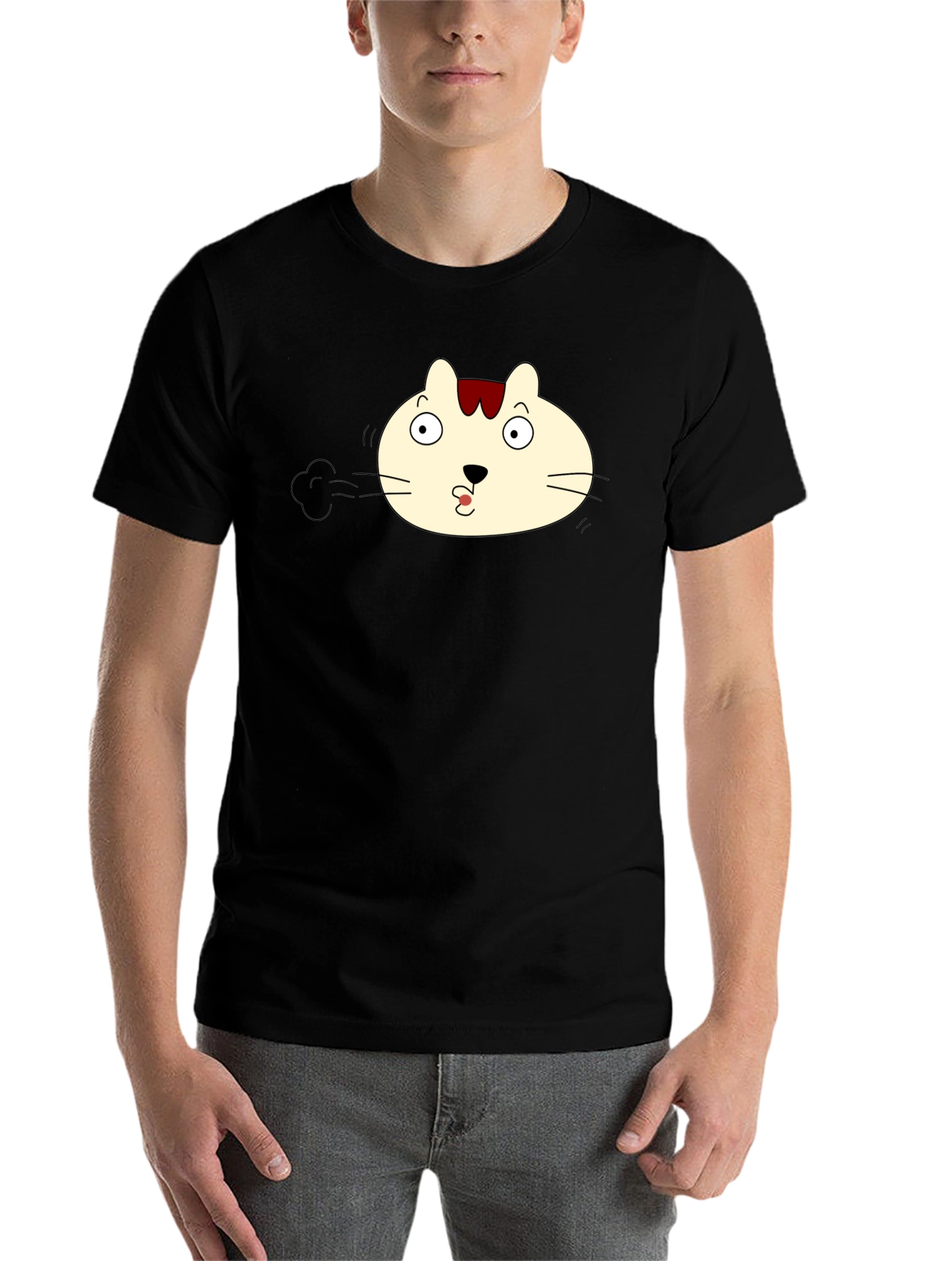 Black Funny Cat Face Black T-Shirt view 7