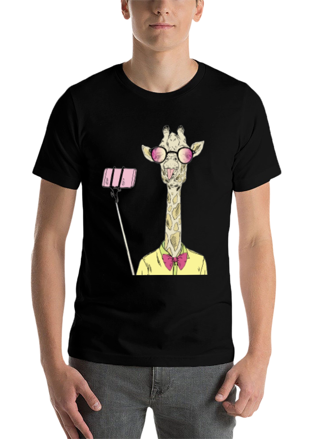 Black Giraffe Selfie Graphic T-Shirt - Unique Animal Design view 7