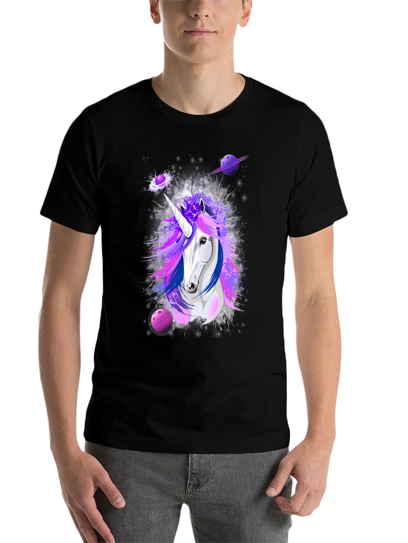 Black Unicorn Galaxy Graphic Print Tee view 7
