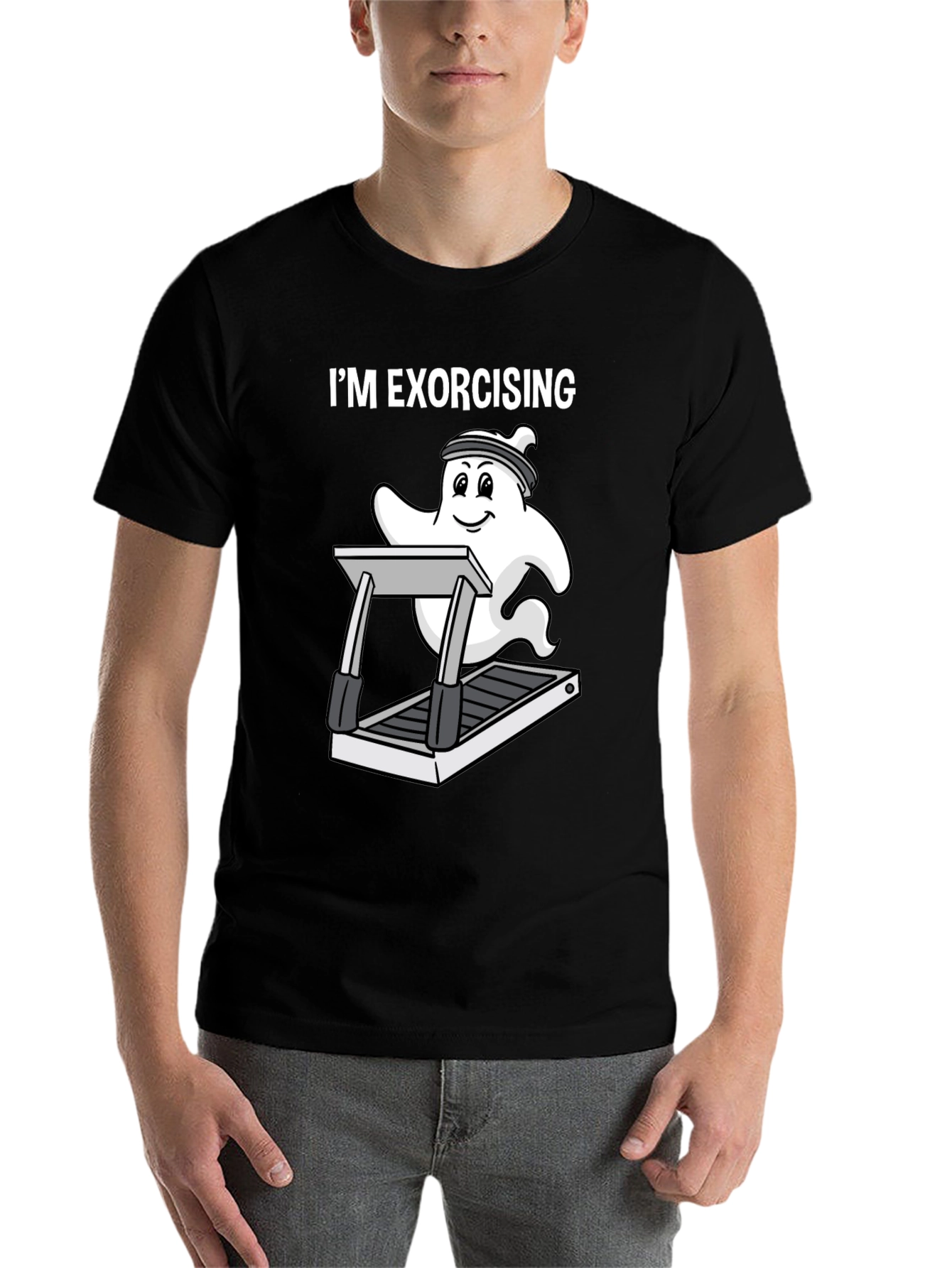Black Funny Ghost Exorcising T-Shirt view 7