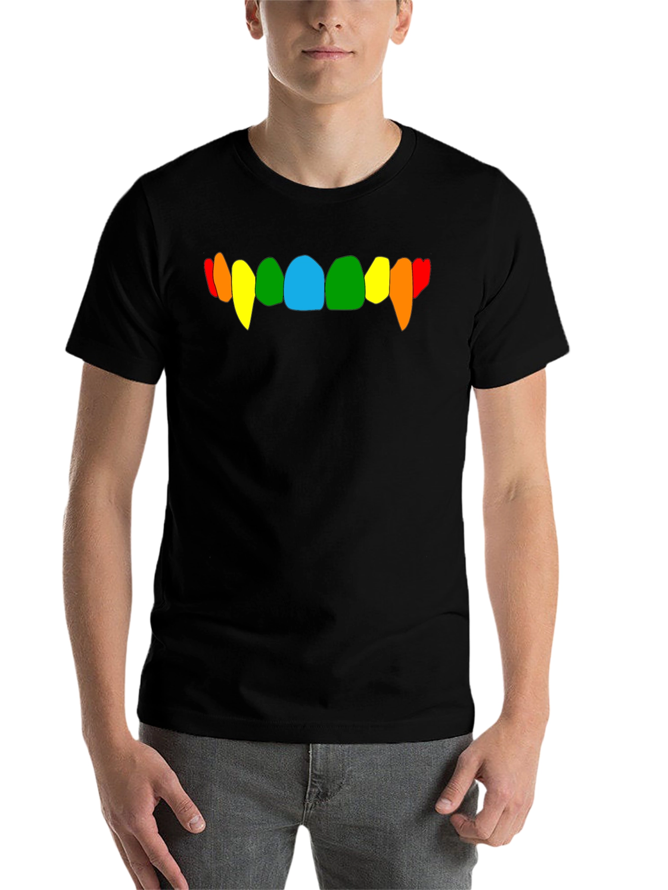 Black Rainbow Vampire Teeth Graphic Tee - Black Cotton T-Shirt view 7