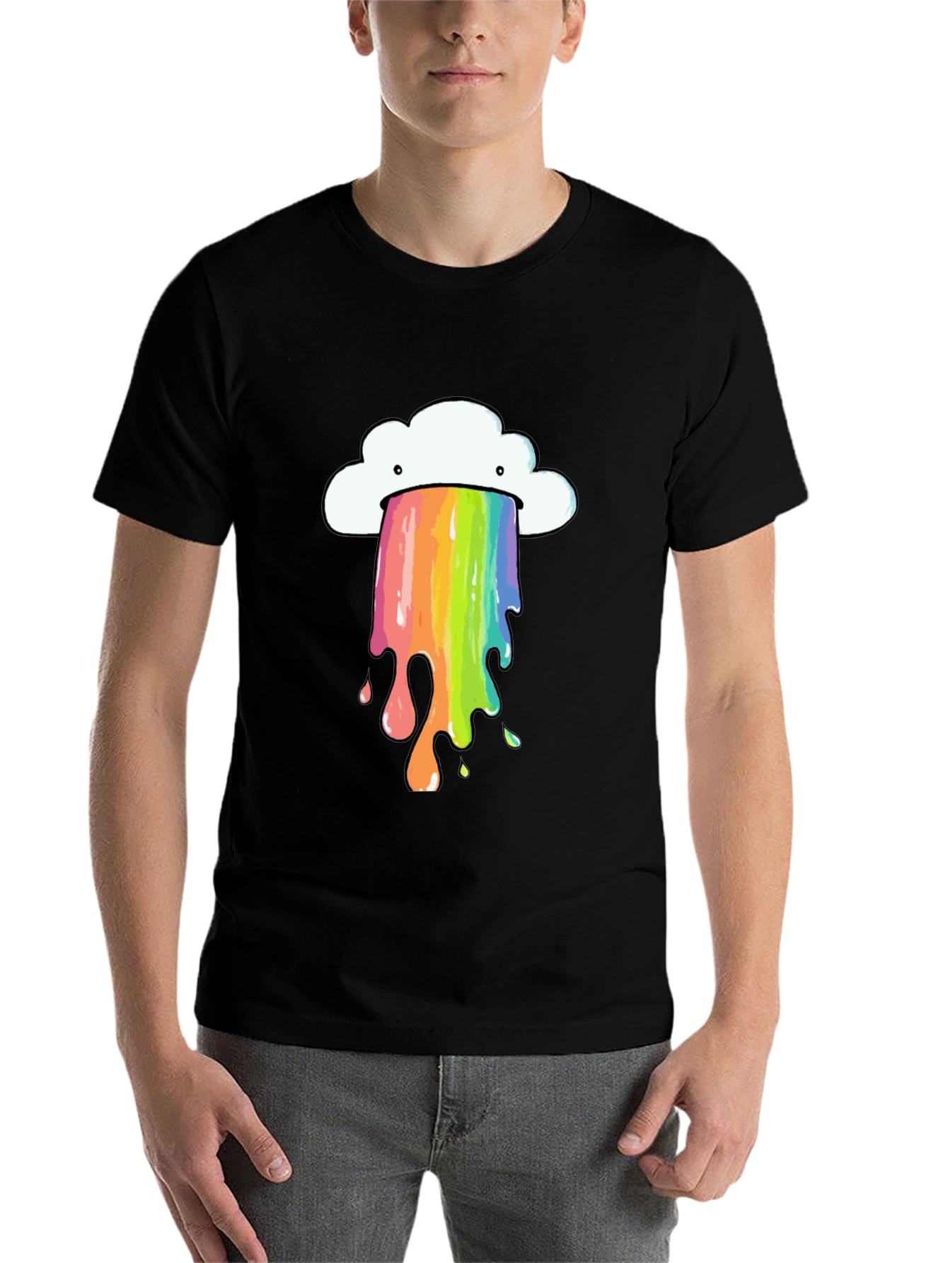 Black Rainbow Cloud Vomit Graphic Tee - Black Cotton T-Shirt view 7