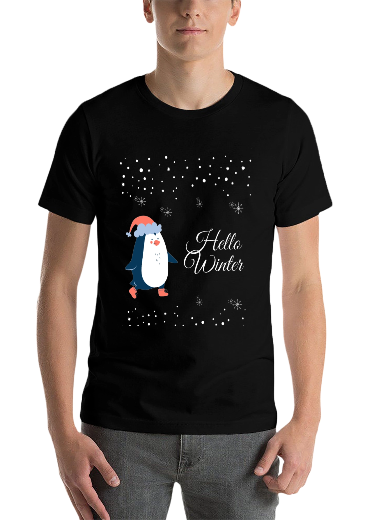 Black Hello Winter Penguin T-Shirt view 7