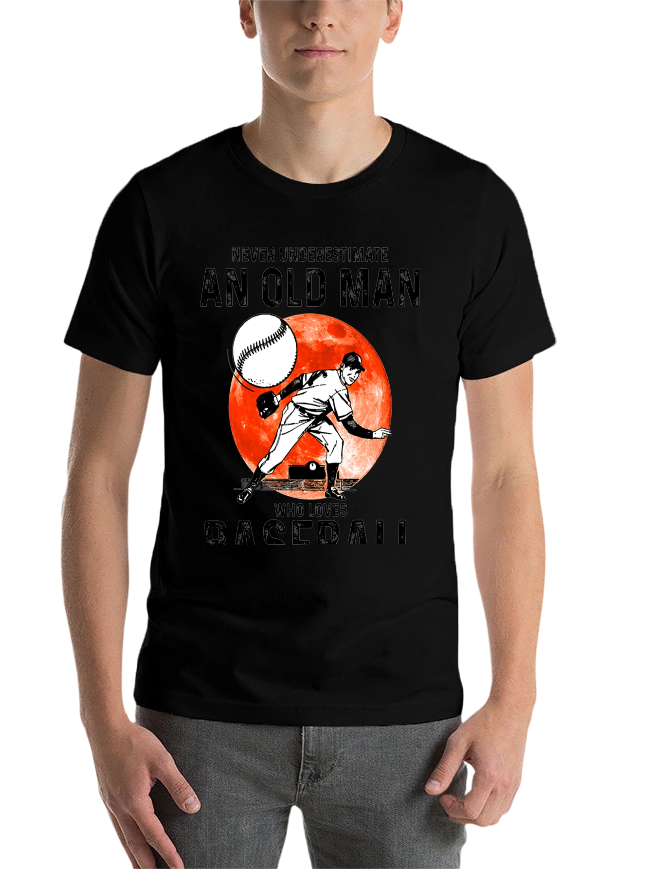 Black Never Underestimate Old Man Baseball T-Shirt view 7