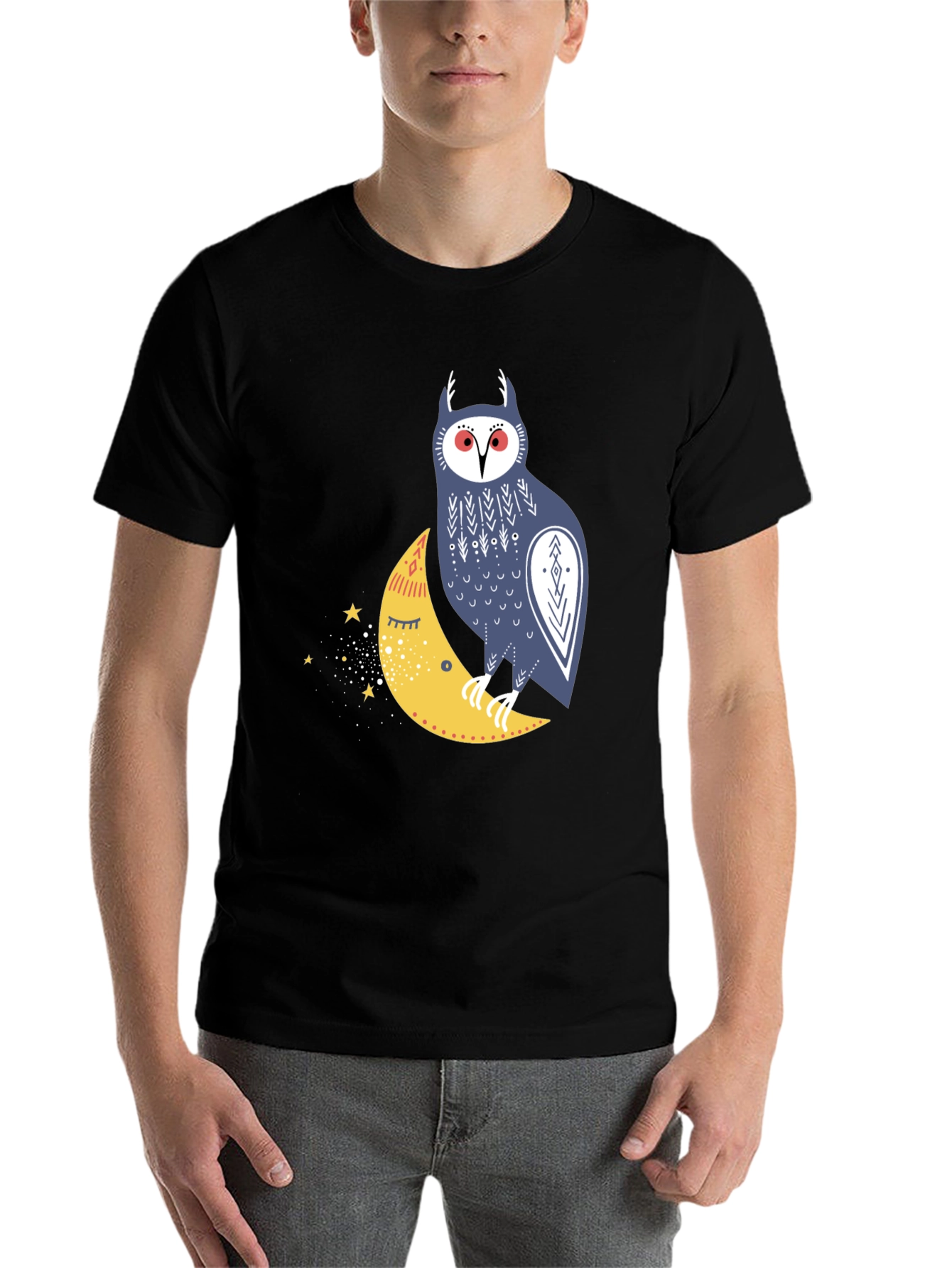Black Owl on Moon Graphic T-Shirt - Black view 7