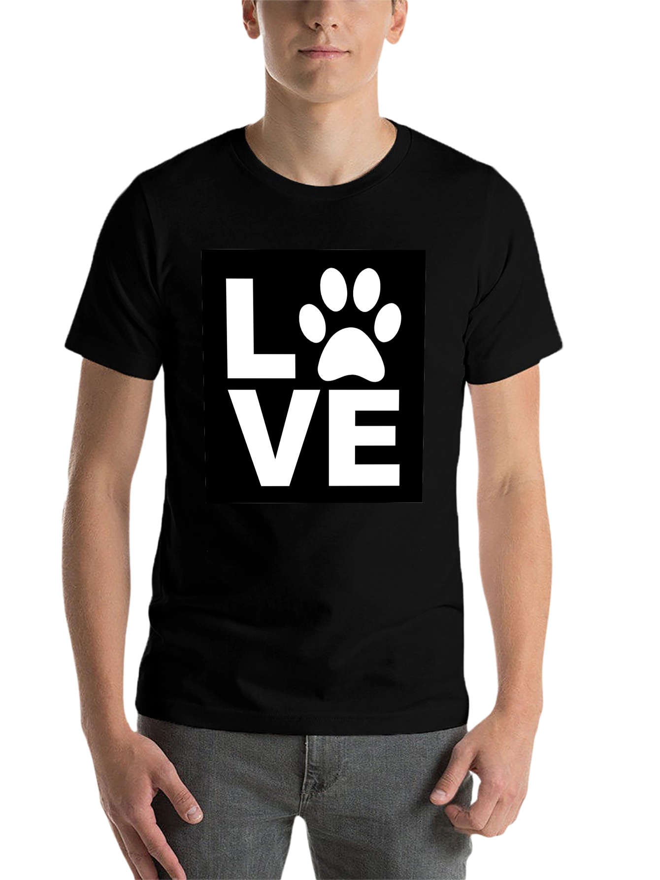 Black Love Paw Print Graphic Tee - Black Cotton Blend Shirt view 7