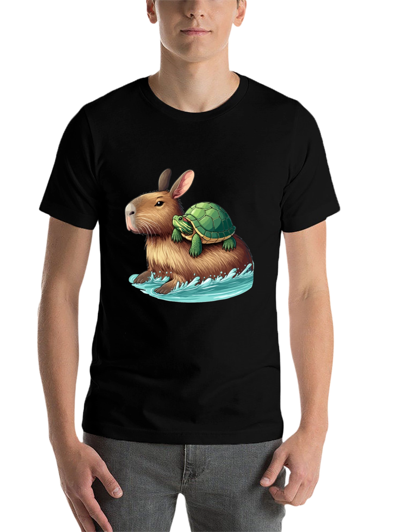 Black Capybara & Turtle Graphic Tee - Ride the Waves view 7