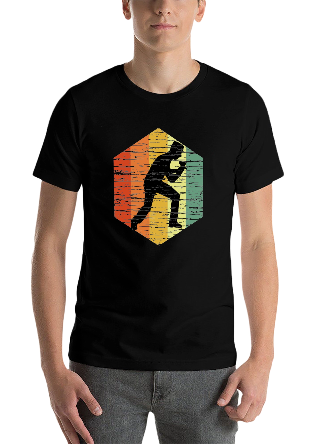 Black Retro Table Tennis Player T-Shirt view 7