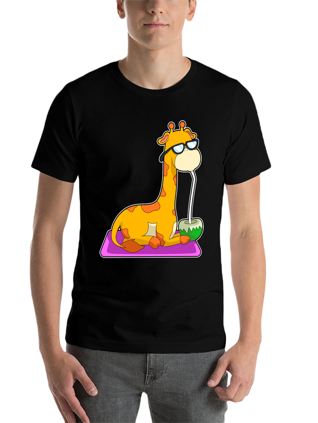 Black Cool Giraffe Coconut Drink Tee view 7