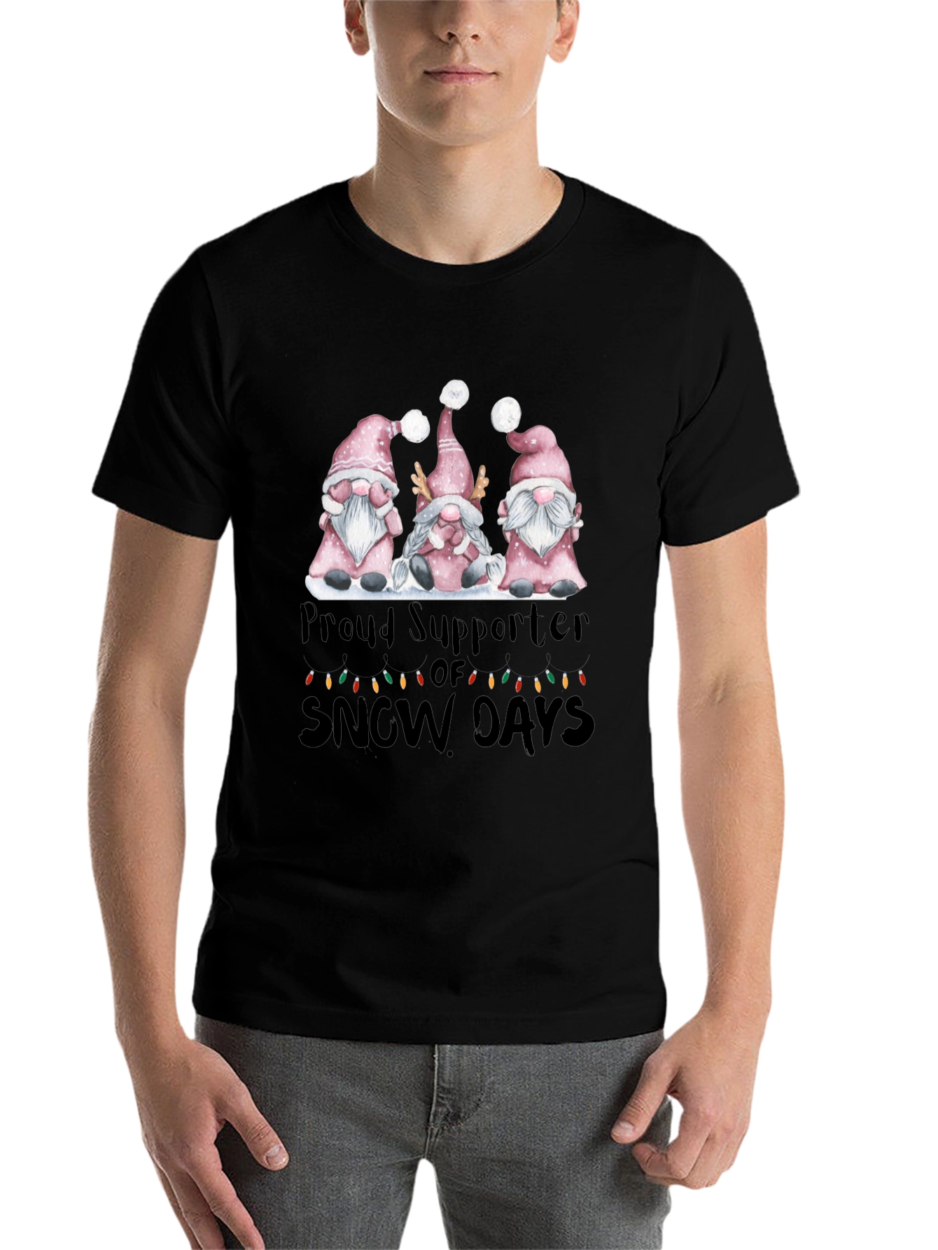 Black Proud Supporter of Snow Days Gnome T-Shirt view 7
